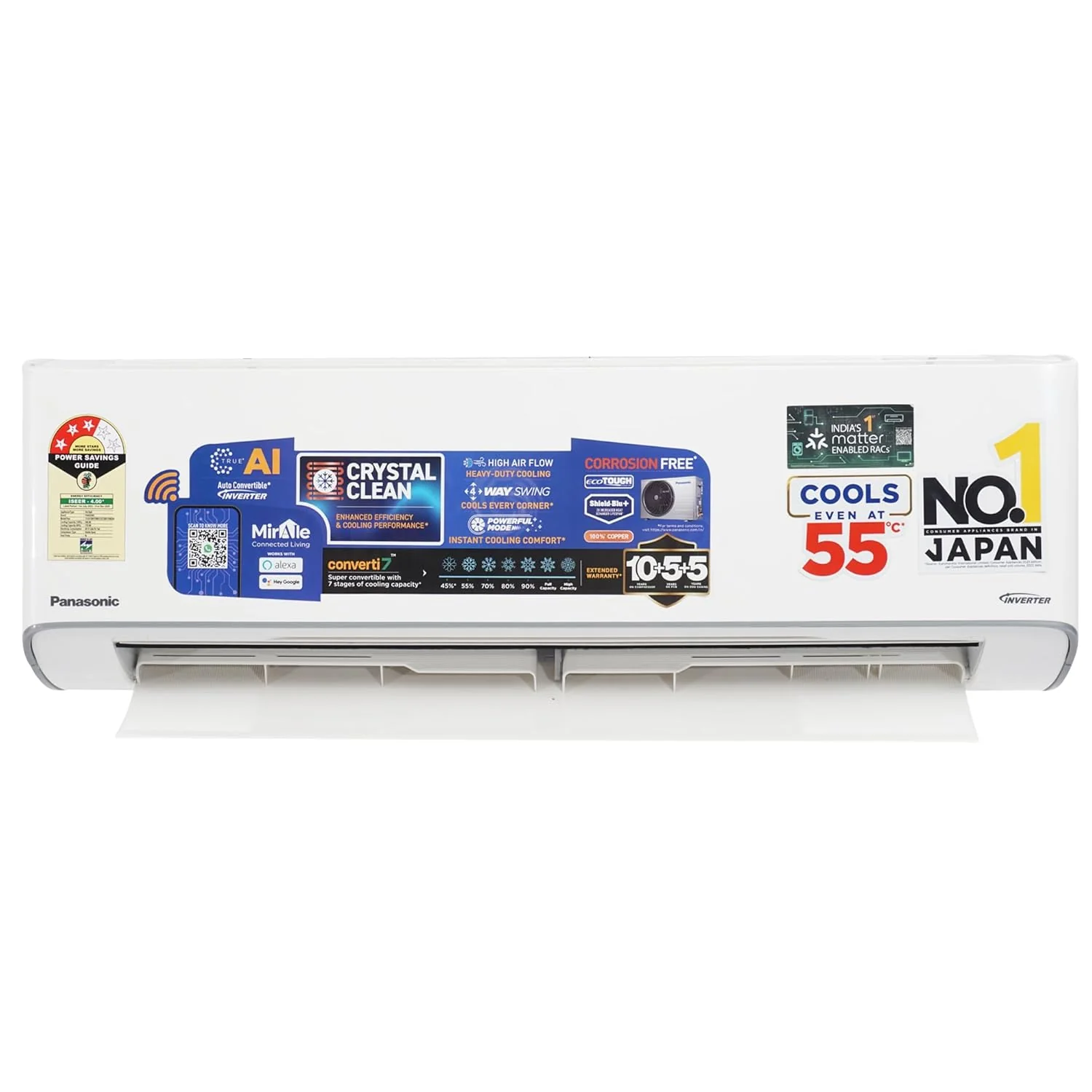 Panasonic EU 7 in 1 Convertible 1Ton 3Star Smart Inverter Split,(100%Copper Condenser, CS/CU-EU12BKY3FM),With MirAie &amp; Matter Certified 55°Tested, High CFM &amp; Eco tough Outdoor Crystal Clean Technology - Image 4