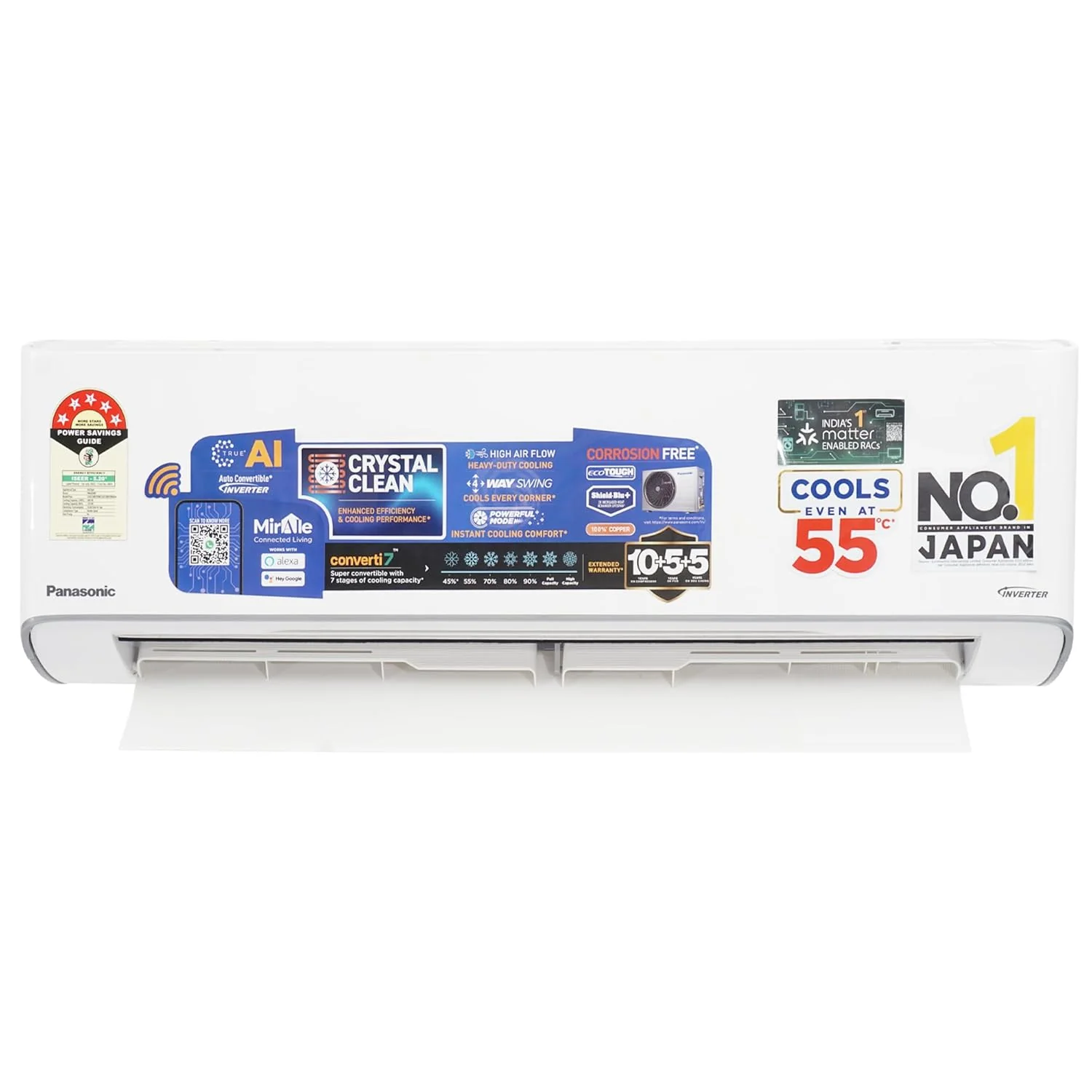 Panasonic EU 7 in 1 Convertible 1Ton 5Star Smart Inverter Split,(100%Copper Condenser, CS/CU-EU12BKY5FM),With MirAie &amp; Matter Certified 55°Tested, High CFM &amp; Eco tough Outdoor Crystal Clean Technology - Image 3