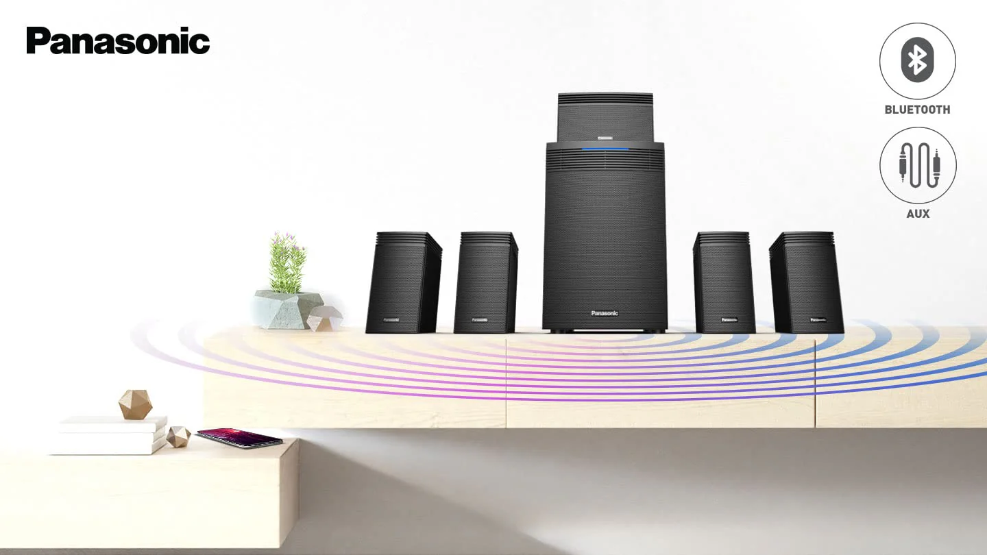Panasonic SC-HT550GW-K 5.1 Ch Home Theatre with Real Surround Sound, 150 W, Bluetooth, USB, AUX, RCA, Powerful Subwoofer, Wall mountable Speakers, Remote for Volume &amp; Bass Control (Black) - Image 2