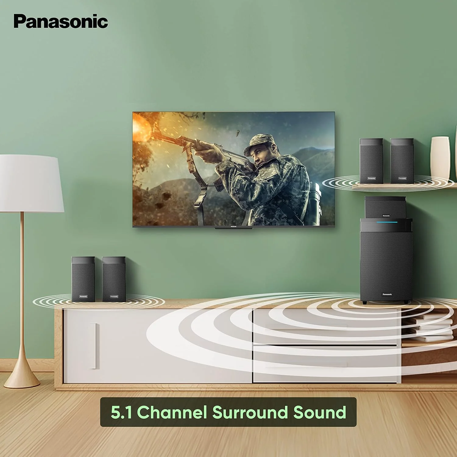 Panasonic SC-HT550GW-K 5.1 Ch Home Theatre with Real Surround Sound, 150 W, Bluetooth, USB, AUX, RCA, Powerful Subwoofer, Wall mountable Speakers, Remote for Volume &amp; Bass Control (Black) - Image 4