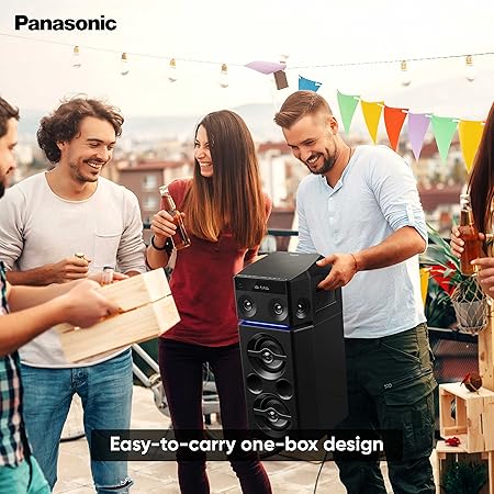 Panasonic SC-UA30GW-K Party Speaker, 300 W RMS, Bluetooth, USB, AUX, FM Radio, USB, Full Karaoke, Airquake Bass, Portable with Handle, 2 mic Jacks (Black) - Image 6