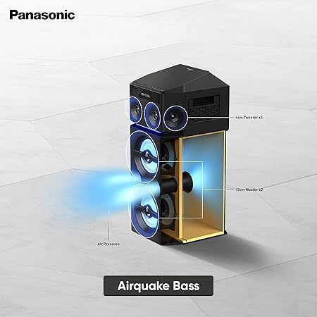 Panasonic SC-UA30GW-K Party Speaker, 300 W RMS, Bluetooth, USB, AUX, FM Radio, USB, Full Karaoke, Airquake Bass, Portable with Handle, 2 mic Jacks (Black) - Image 7