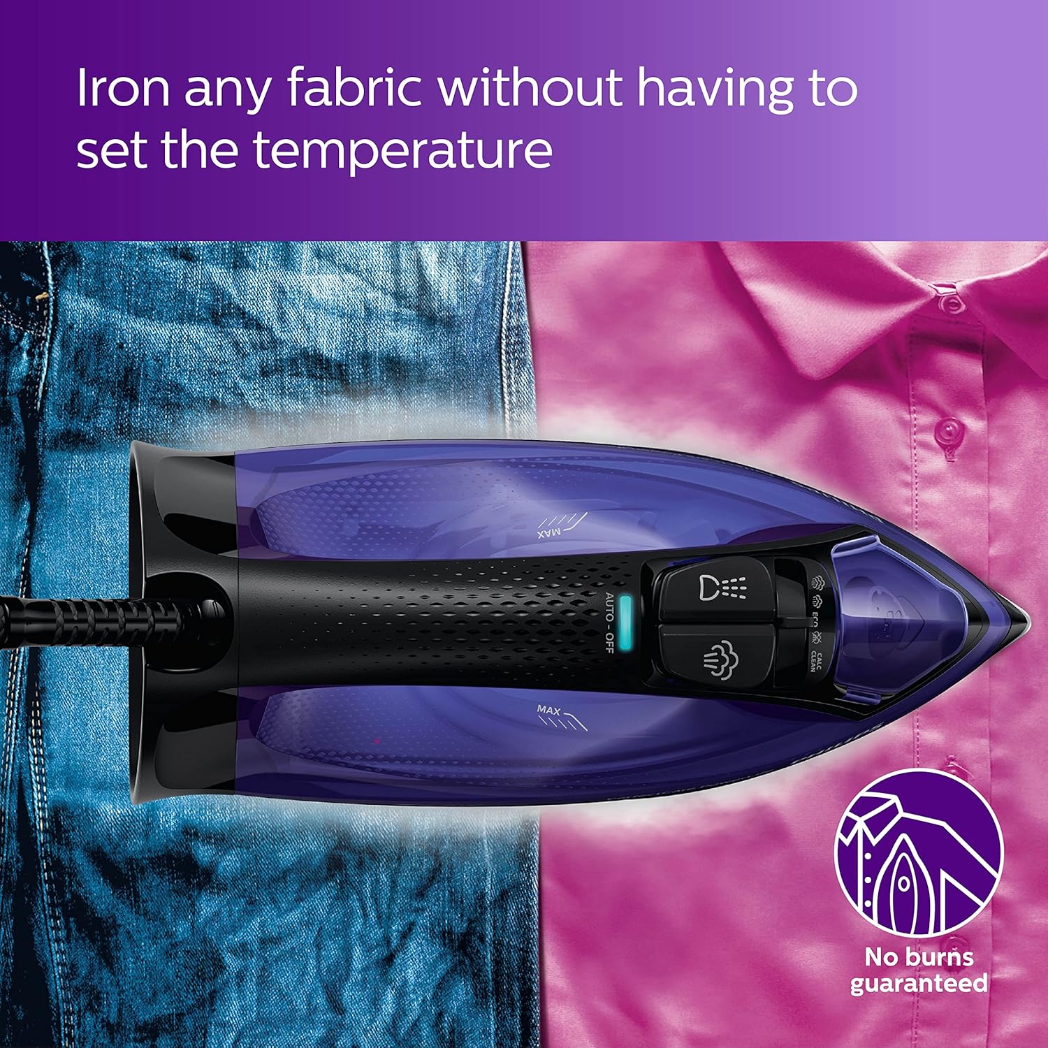 PHILIPS Plastic Perfect Care Power Life Steam Iron Gc3925/34,2400 Watts Up To 45 G/Min Steam Output,Optitemp Technology,Steam Glide Plus Soleplate,Drip-Stop And Shut-Off With No-Burns Guaranteed - Image 3
