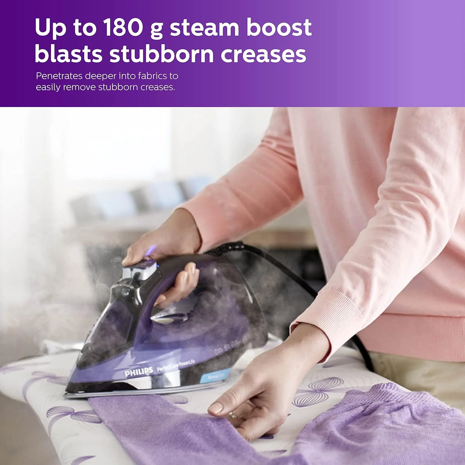 PHILIPS Plastic Perfect Care Power Life Steam Iron Gc3925/34,2400 Watts Up To 45 G/Min Steam Output,Optitemp Technology,Steam Glide Plus Soleplate,Drip-Stop And Shut-Off With No-Burns Guaranteed - Image 4