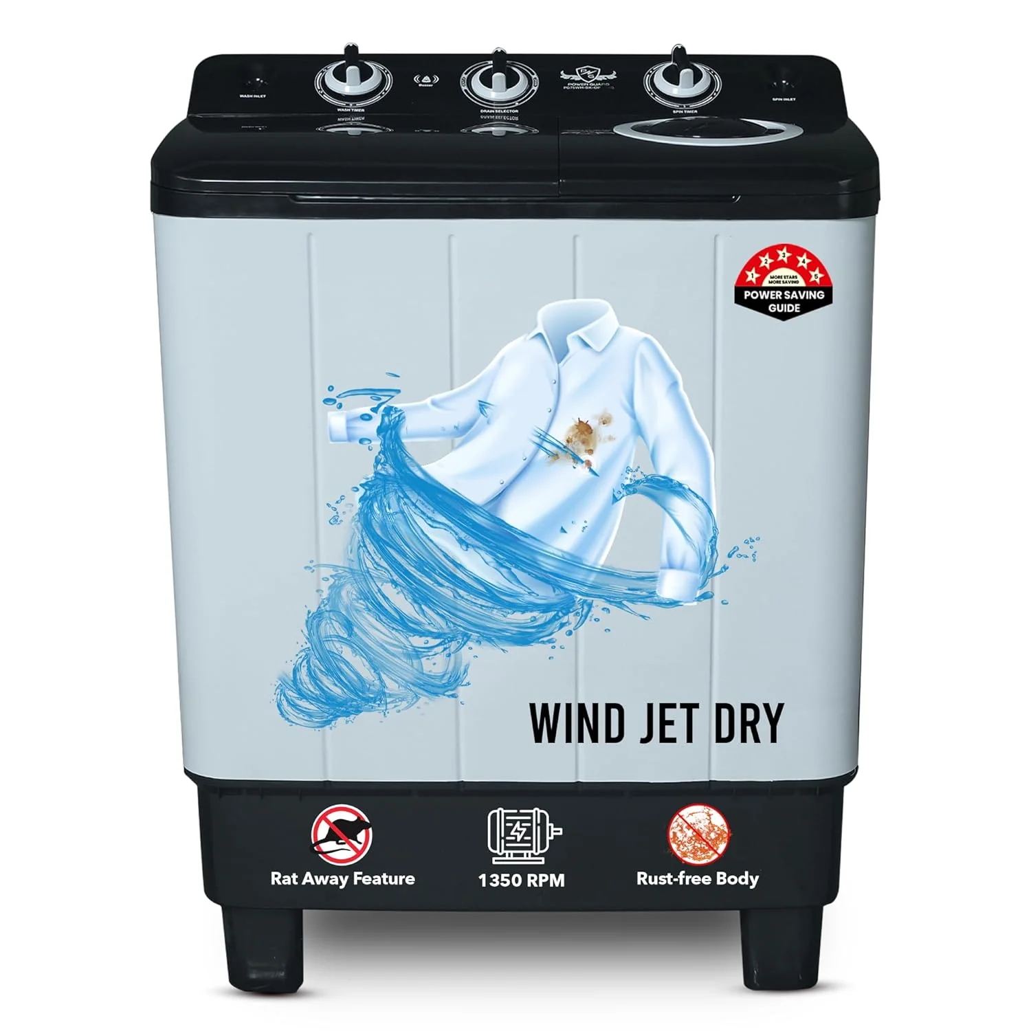 Power Guard 6.5 kg 5 Star Semi-Automatic Top Loading Washing Machine Appliance (PG65WMBKOP)
