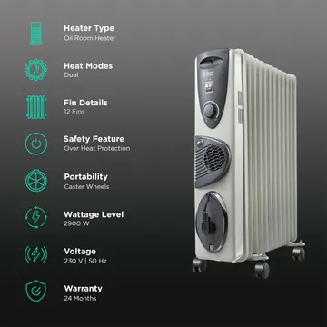 Russell Hobbs EOFR 2900 Oil Filled Room Heater (Open Box / Without Box) - Image 4