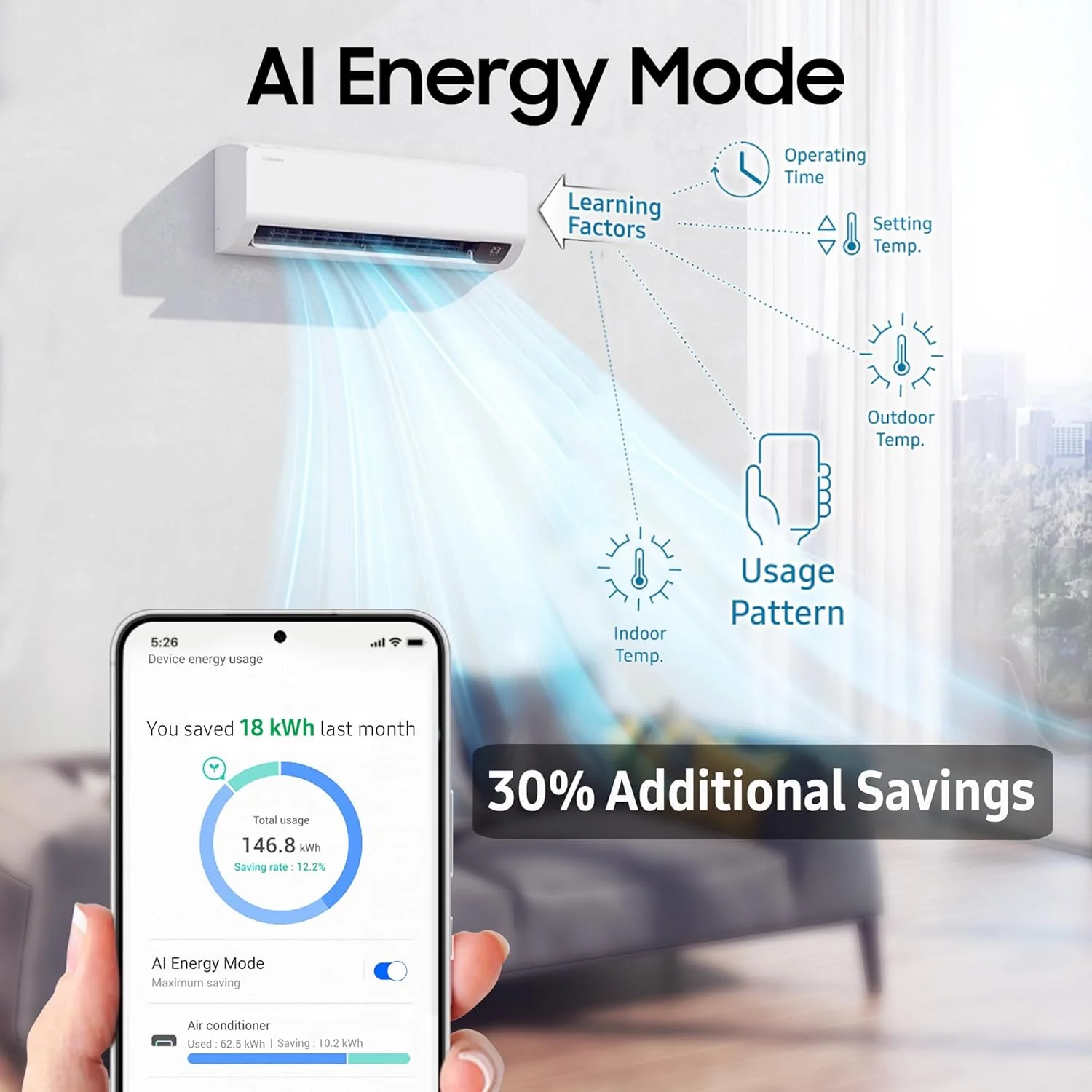 Samsung 1.5 Ton 3 Star Windfree AI Inverter Smart Split AC (WiFi, Energy Saving, Voice Control, Powerful Cooling, Copper, Digital Inverter, 4 Way swing, Convertible, BESPOKE AI AR60F19D1XWNNA) - Image 8