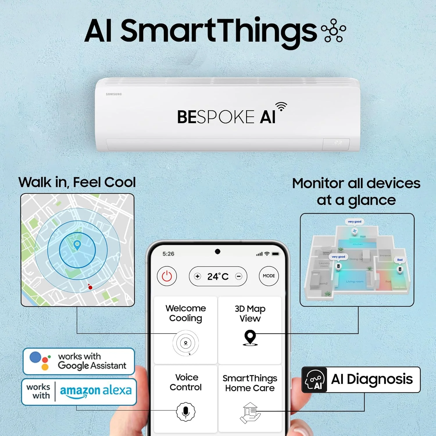 Samsung 1 Ton 5 Star AI Inverter Smart Split AC (WiFi, Energy Saving, Voice Control, Powerful Cooling, Copper, Digital Inverter, 4 Way swing, 5 Step Convertible,2026 MODEL BESPOKE AI AR50H12D1ZHNNA) - Image 9
