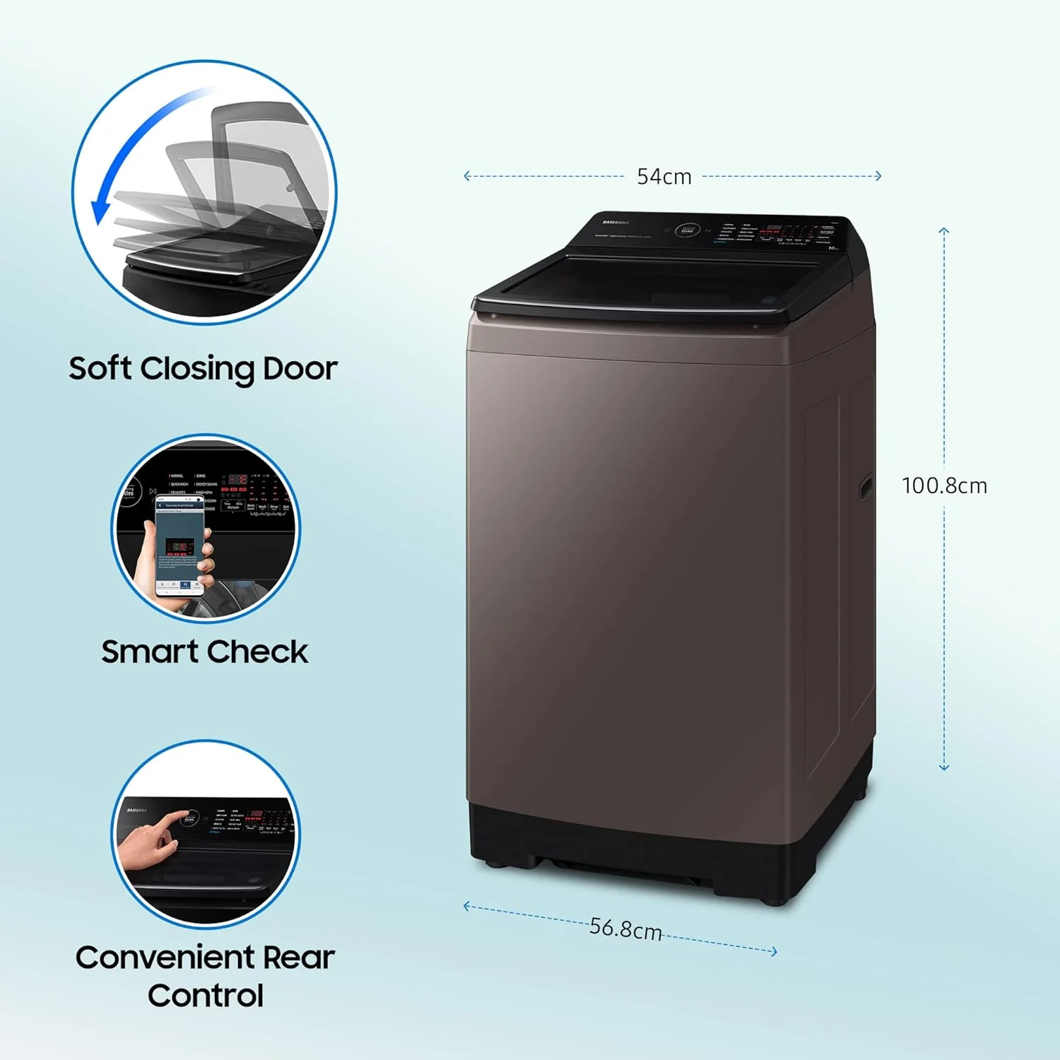 Samsung 10 Kg '5 star Ecobubble™ Wi-Fi Inverter Fully Automatic Top Load Washing Machine (WA10BG4686BRTL, Rose Brown), Bubble Storm &amp; Super Speed technology (Open Box / Without Box) - Image 2