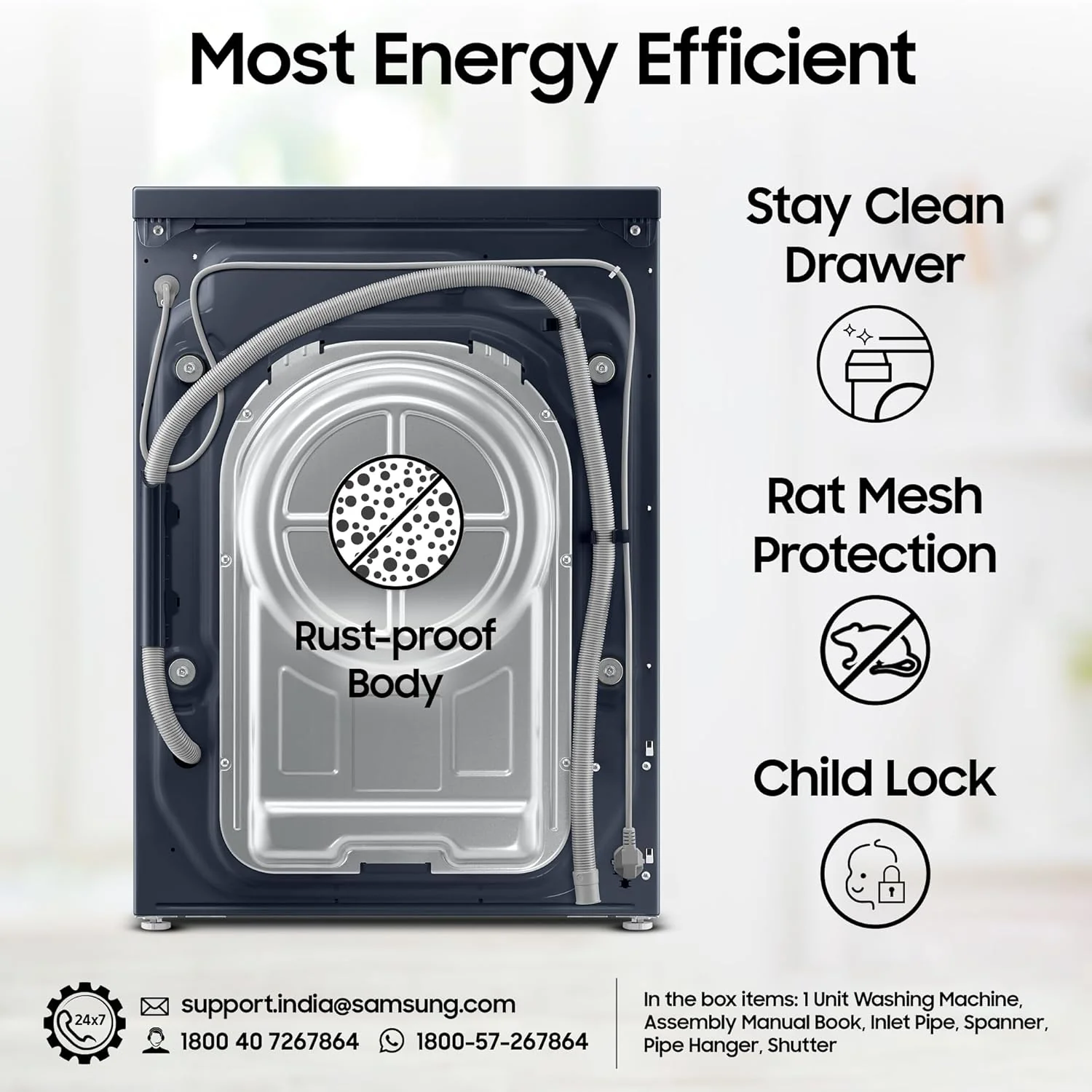 Samsung 12 kg, 5 Star, AI Control, Super Speed, Wi-Fi, Hygiene Steam with Inbuilt Heater, Digital Inverter, Fully-Automatic Front Load Washing Machine (WW12DB8B54GSTL, Navy) - Image 11
