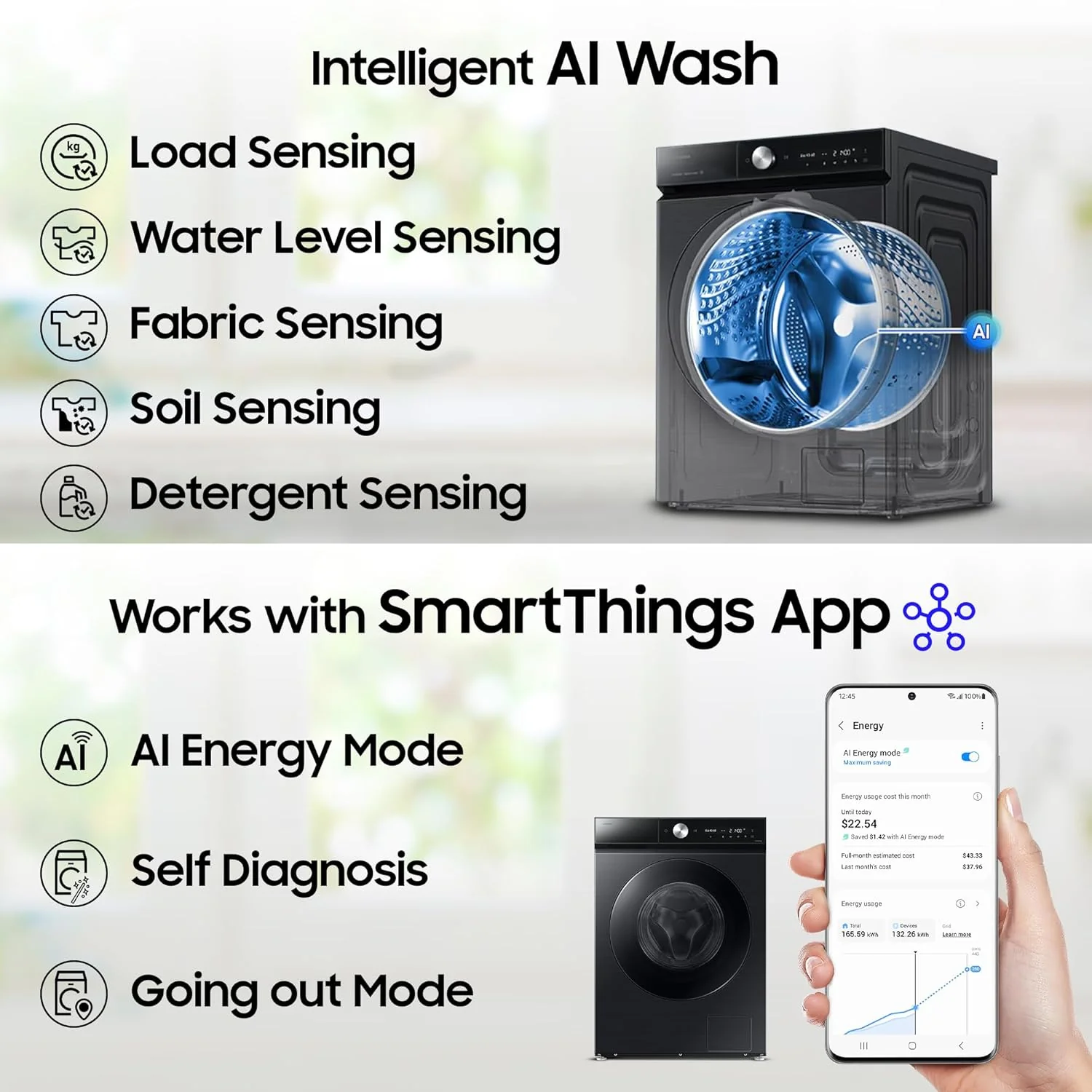 Samsung 12 kg, 5 Star, AI Control, Super Speed, Wi-Fi, Hygiene Steam with Inbuilt Heater, Digital Inverter, Fully-Automatic Front Load Washing Machine (WW12DB8B54GSTL, Navy) - Image 9