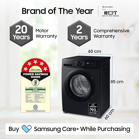 Samsung 12 kg, 5 Star, AI Ecobubble, Super Speed, Wi-Fi, Hygiene Steam with Inbuilt Heater, Digital Inverter, Fully-Automatic Front Load Washing Machine (WW12DG5B24ABTL, Black) - Image 3