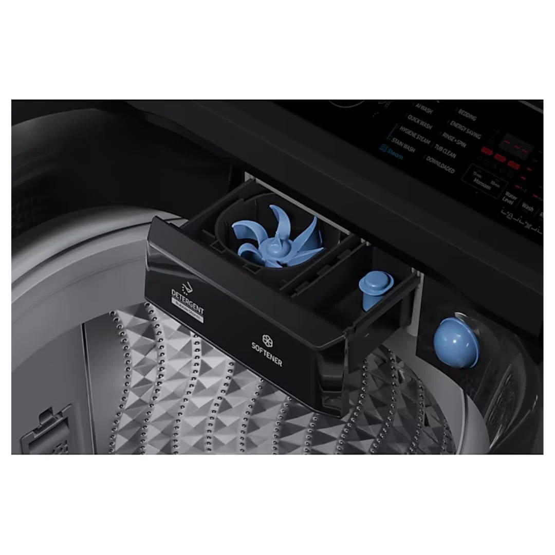 Samsung 12 kg 5 Star AI Wash Top Load Washing Machine with Heater, Eco Bubble, BubbleStorm, Dual Storm Pulsator, Soft Close Lid, Black Caviar (WA80F12B6B, 2025 Model) - Image 5