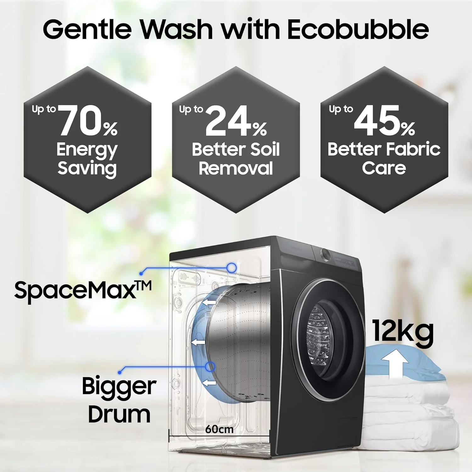 Samsung 12 kg, 5 Star, Super Speed, Wi-Fi, Hygiene Steam with Inbuilt Heater, Digital Inverter, Fully-Automatic Front Load Washing Machine (WW12DG5B24ASTL, Navy) - Image 5