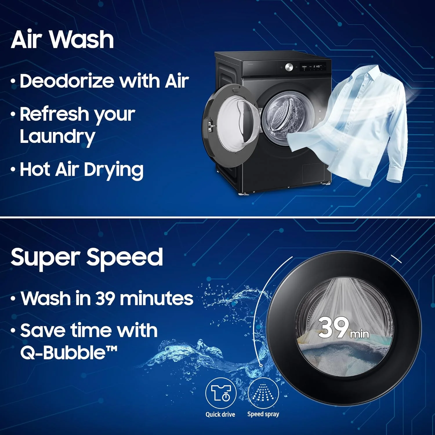 Samsung 12 kg (Wash) / 7 kg (Dry), 5 Star, AI EcoBubble, AI Control, AI Energy Mode, Air Wash, Hygiene Steam, Wi-Fi, Digital Inverter, Fully-Automatic Front Load Washer Dryer (WD12FB7B34GBTL, Black) - Image 8