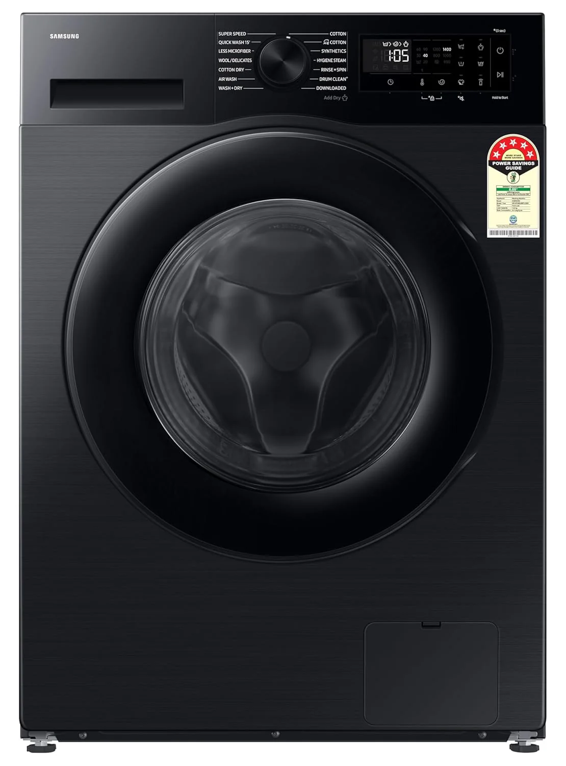 Samsung 12 kg (Wash) / 7 kg (Dry), 5 Star, AI EcoBubble, AI Energy Mode, Air Wash, Super Speed, Hygiene Steam, Wi-Fi, Digital Inverter, Fully-Automatic Front Load Washer Dryer (WD12FG5B34BBTL, Black) - Image 6