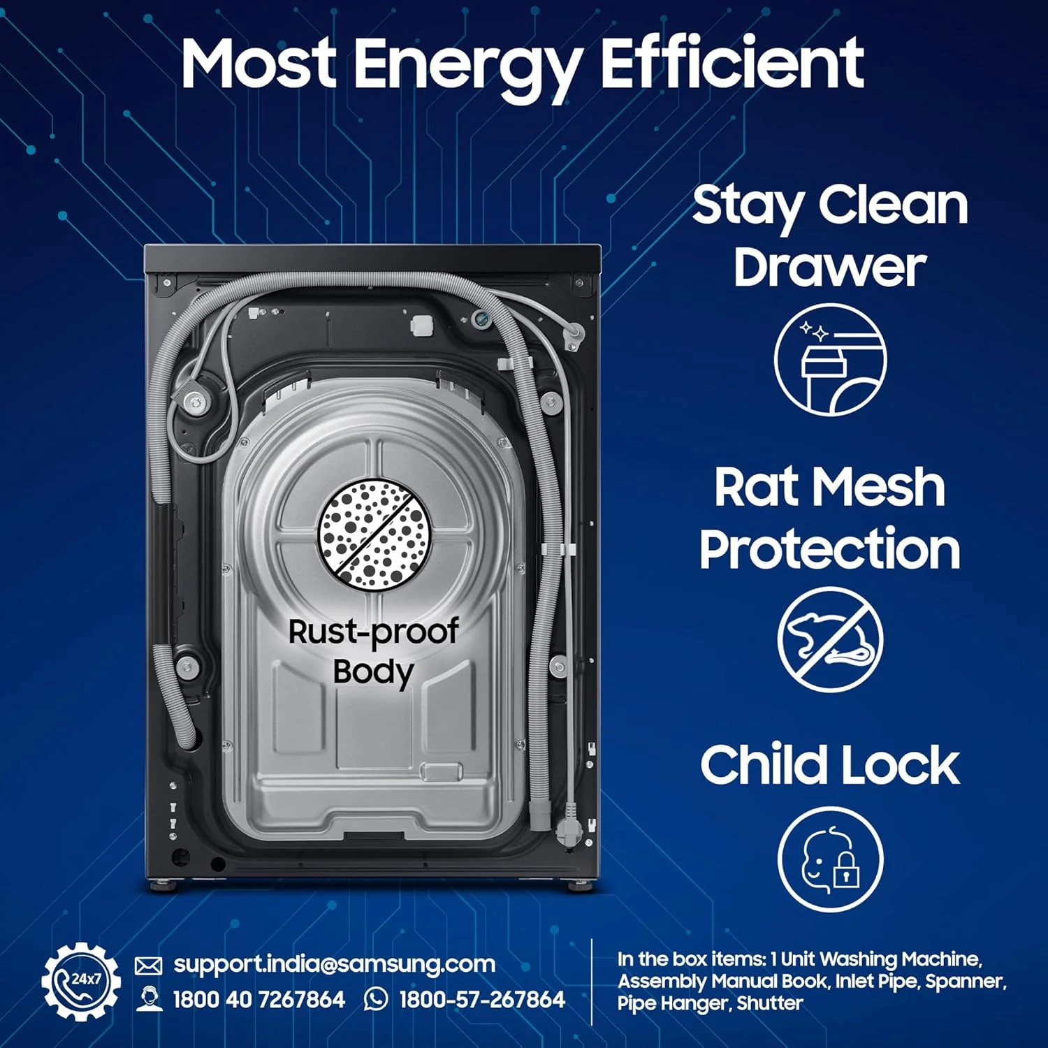 Samsung 12 kg (Wash) / 7 kg (Dry), 5 Star, AI EcoBubble, AI Energy Mode, Air Wash, Super Speed, Hygiene Steam, Wi-Fi, Digital Inverter, Fully-Automatic Front Load Washer Dryer (WD12FG5B34BBTL, Black) - Image 8