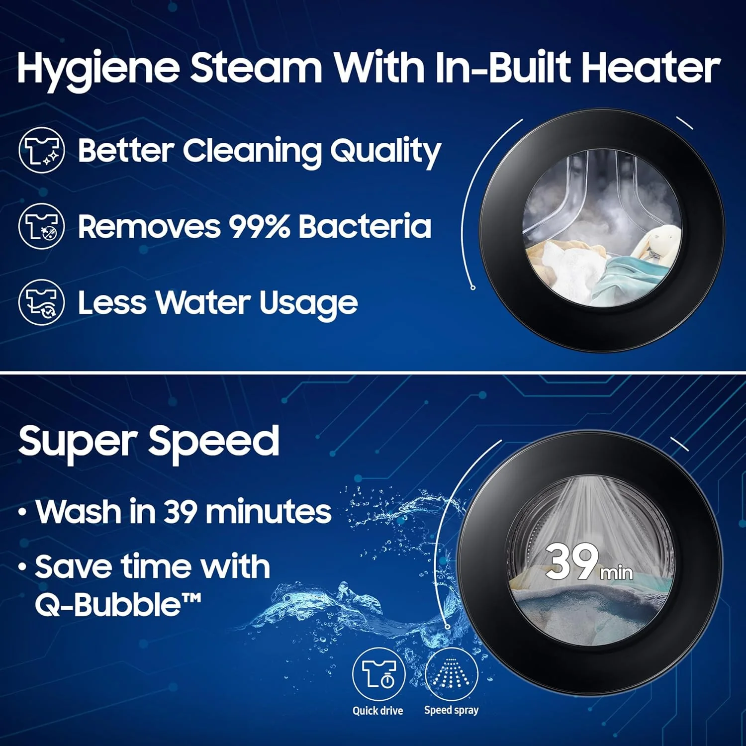 Samsung 12 kg (Wash) / 7 kg (Dry), 5 Star, AI EcoBubble, AI Energy Mode, Air Wash, Super Speed, Hygiene Steam, Wi-Fi, Digital Inverter, Fully-Automatic Front Load Washer Dryer (WD12FG5B34BBTL, Black) - Image 9