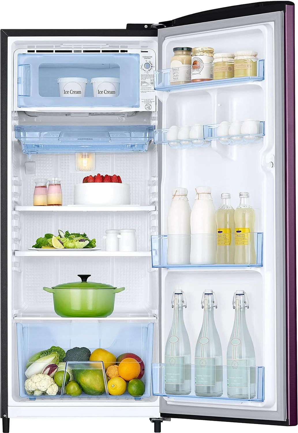 Samsung 183 L, 3 Star, Digital Inverter, Direct-Cool Single Door Refrigerator (RR20C2723CR/NL, Red, Camellia Purple) - Image 2