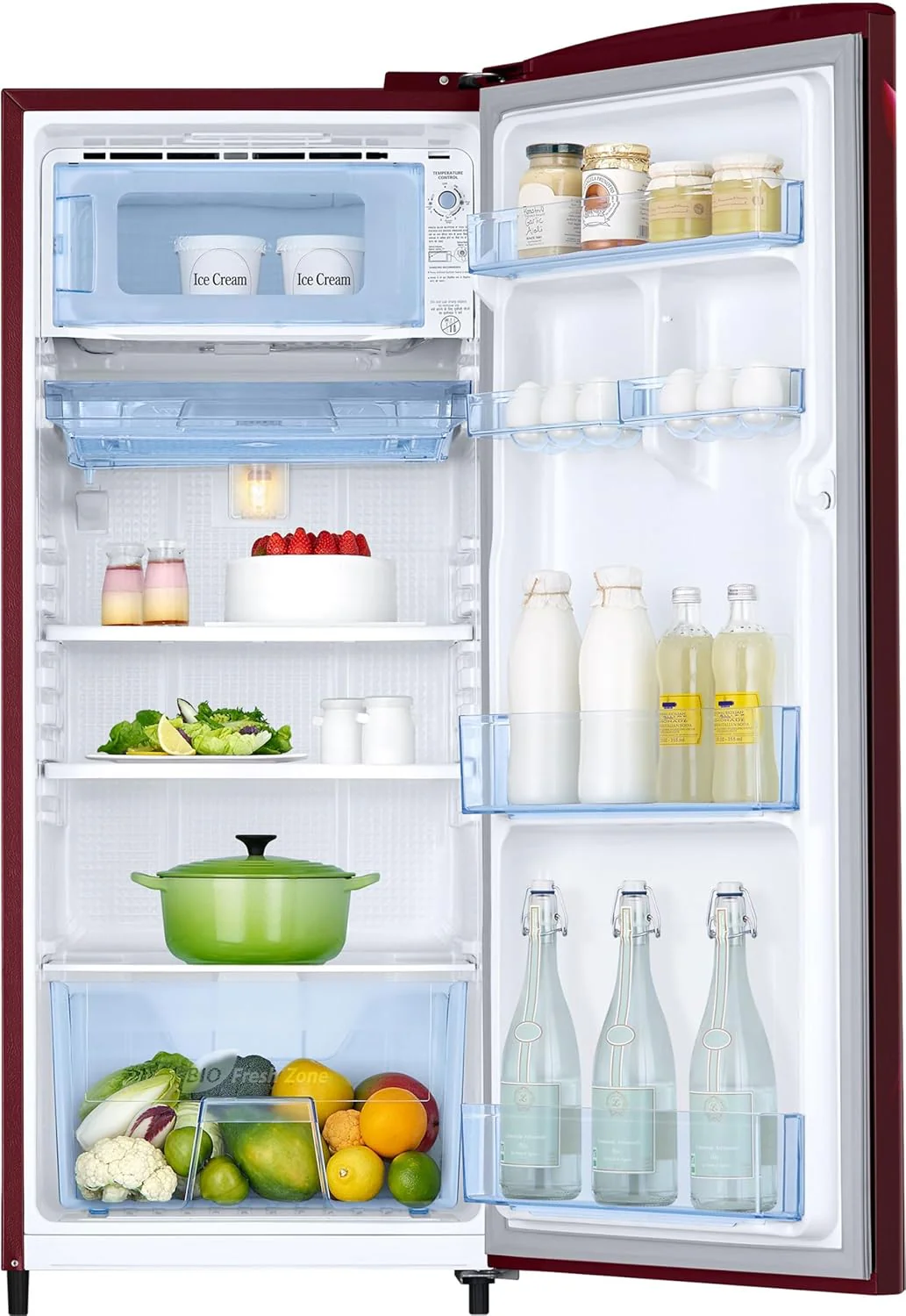 Samsung 183 L, 3 Star, Digital Inverter, Direct-Cool Single Door Refrigerator (RR20D2723RZ/NL, Midnight Blossom Red) - Image 2