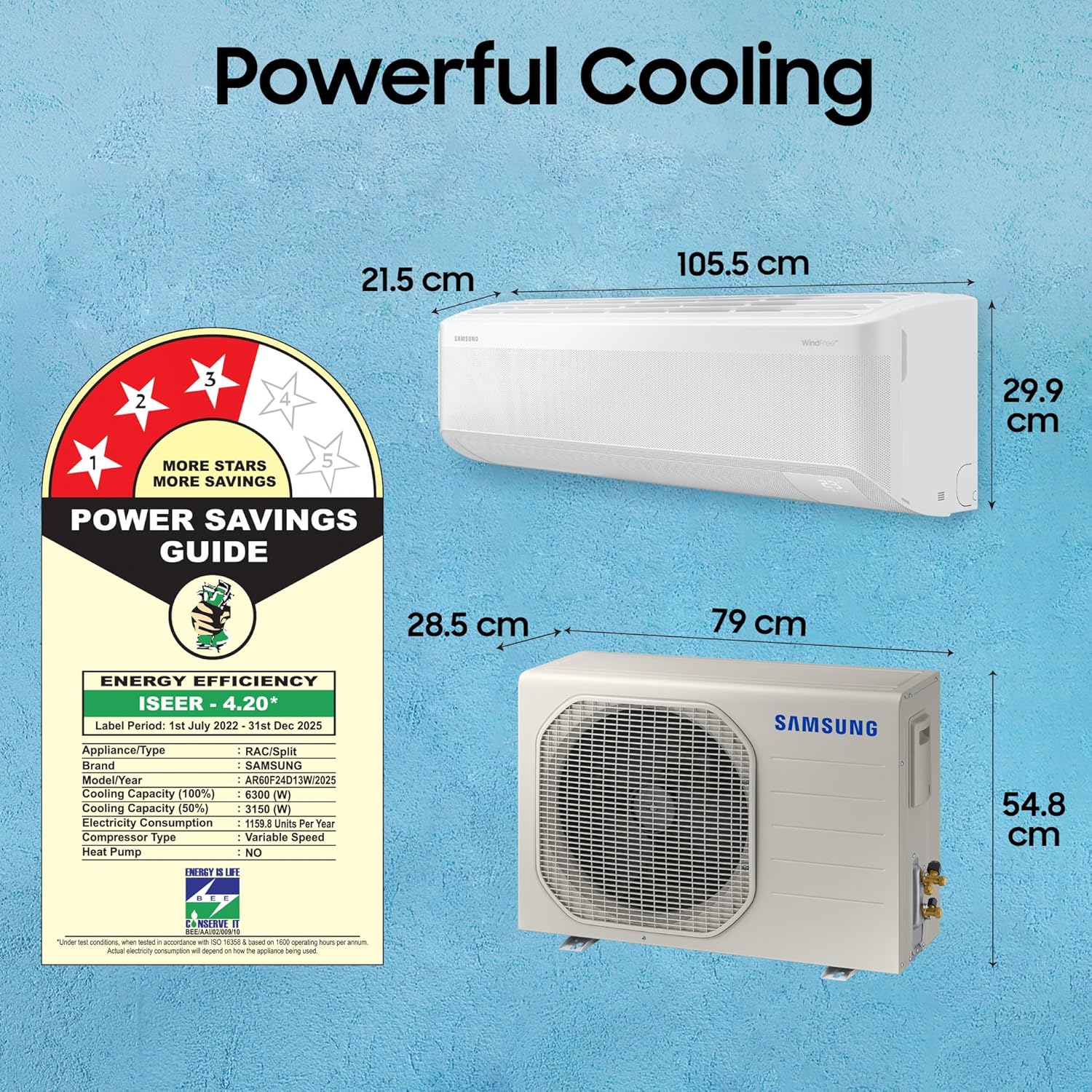 Samsung 2 Ton 3 Star AI Inverter Smart Windfree Split AC (BESPOKE AI, Energy Saving, Wi-Fi, Voice Control, Powerful Cooling, 100% Copper,4 Way swing, Convertible 5in1, AR60F24D13WNNA, White) - Image 10