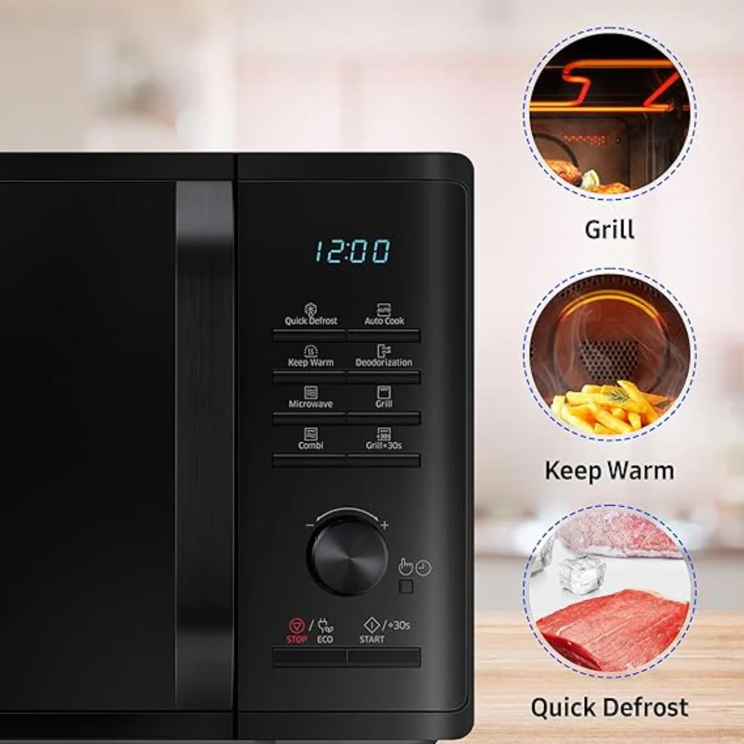 Samsung 23 L Grill Microwave Oven (MG23A3515AK/TL, Black, Various Auto Cook Programs, Keep Warm, Quick Defrost, LED Display, Ceramic Enamel Cavity, Wire Rack with 10 year warranty) - Image 3