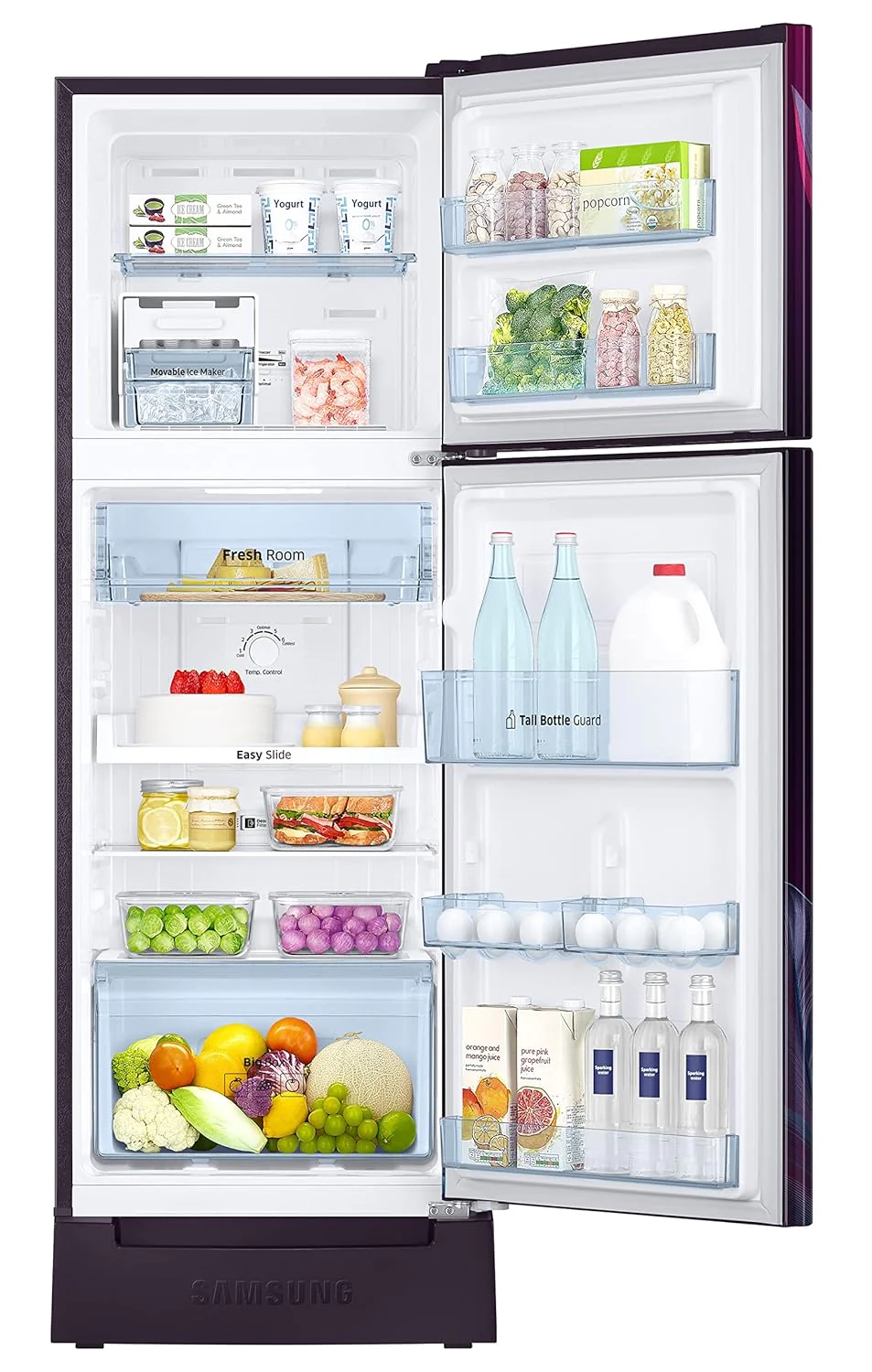 Samsung 236L 2 Star Inverter Frost-Free Double Door Refrigerator (RT28C31429R/HL,Paradise Bloom Purple) Base Stand Drawer - Image 2