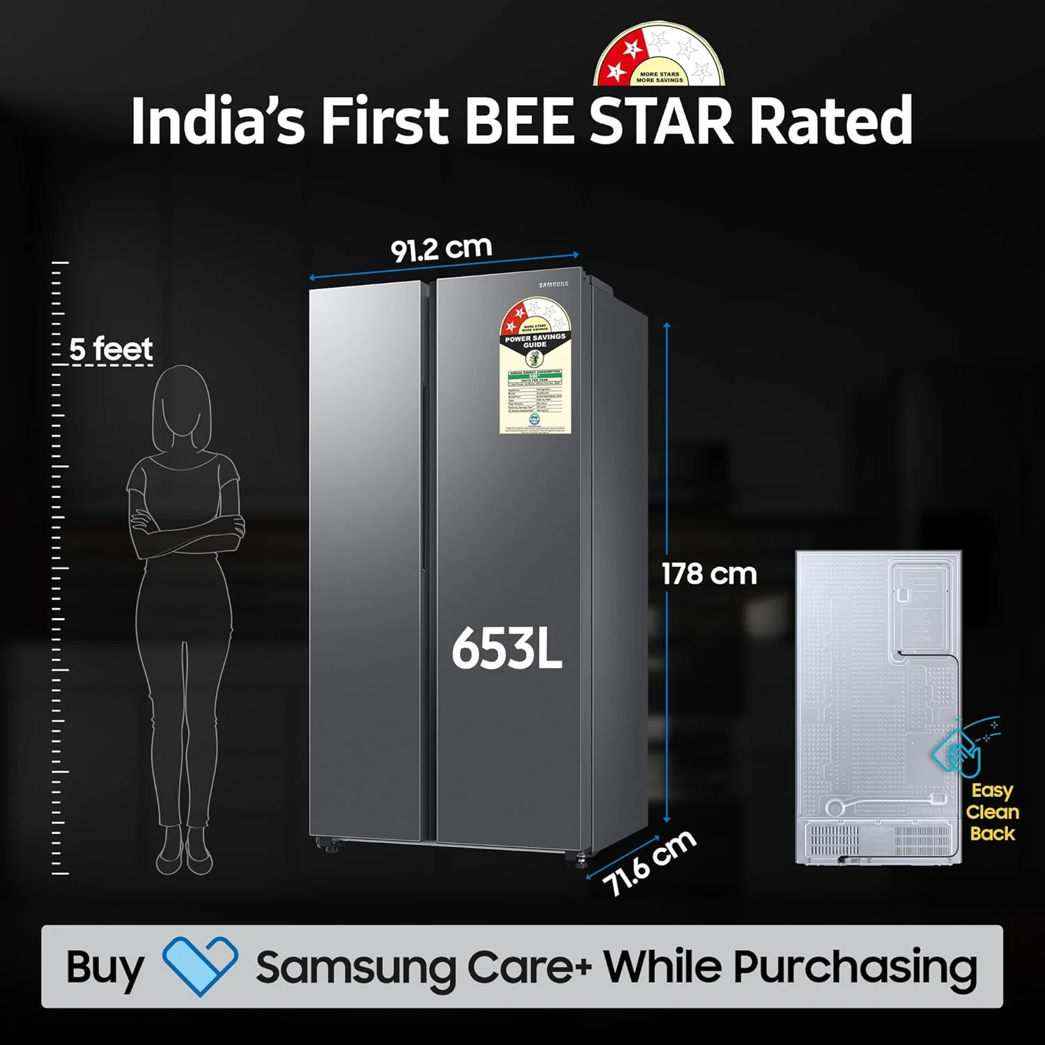 Samsung 653 L, 2 Star, Frost Free, Double Door, Convertible 5-in-1 Digital Inverter, Side By Side Refrigerator (RS76CG80X0S9HL, Silver, Refined Inox) - Image 2