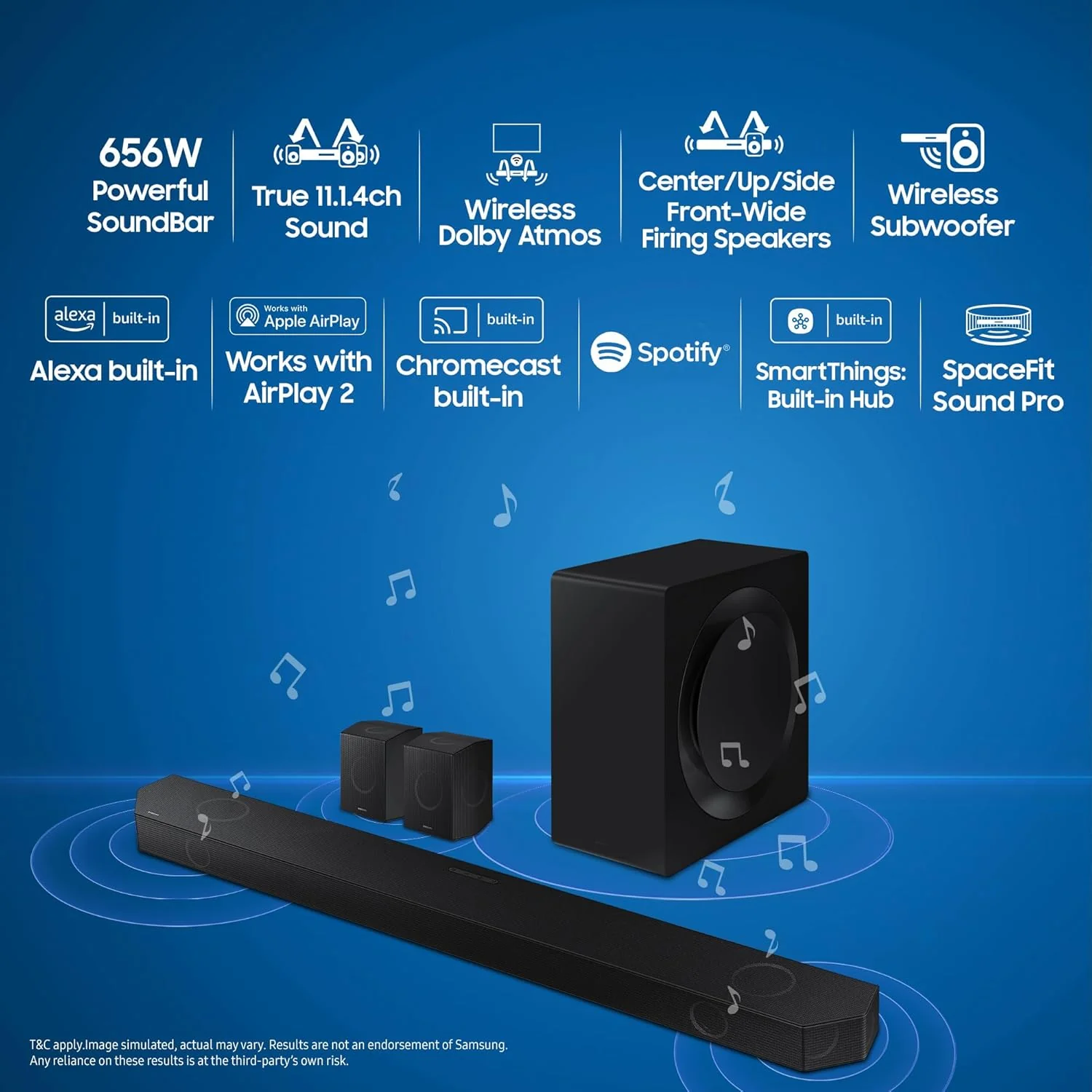 Samsung 656 W 11.1.4 ch (HW-Q990D/XL) Wireless Dolby Atmos Soundbar with Subwoofer, Center/Up/Side Firing Speakers, Surround Sound, Built-in Alexa, AirPlay2, Wi-Fi, Bluetooth, HDMI (Graphite Black) - Image 12