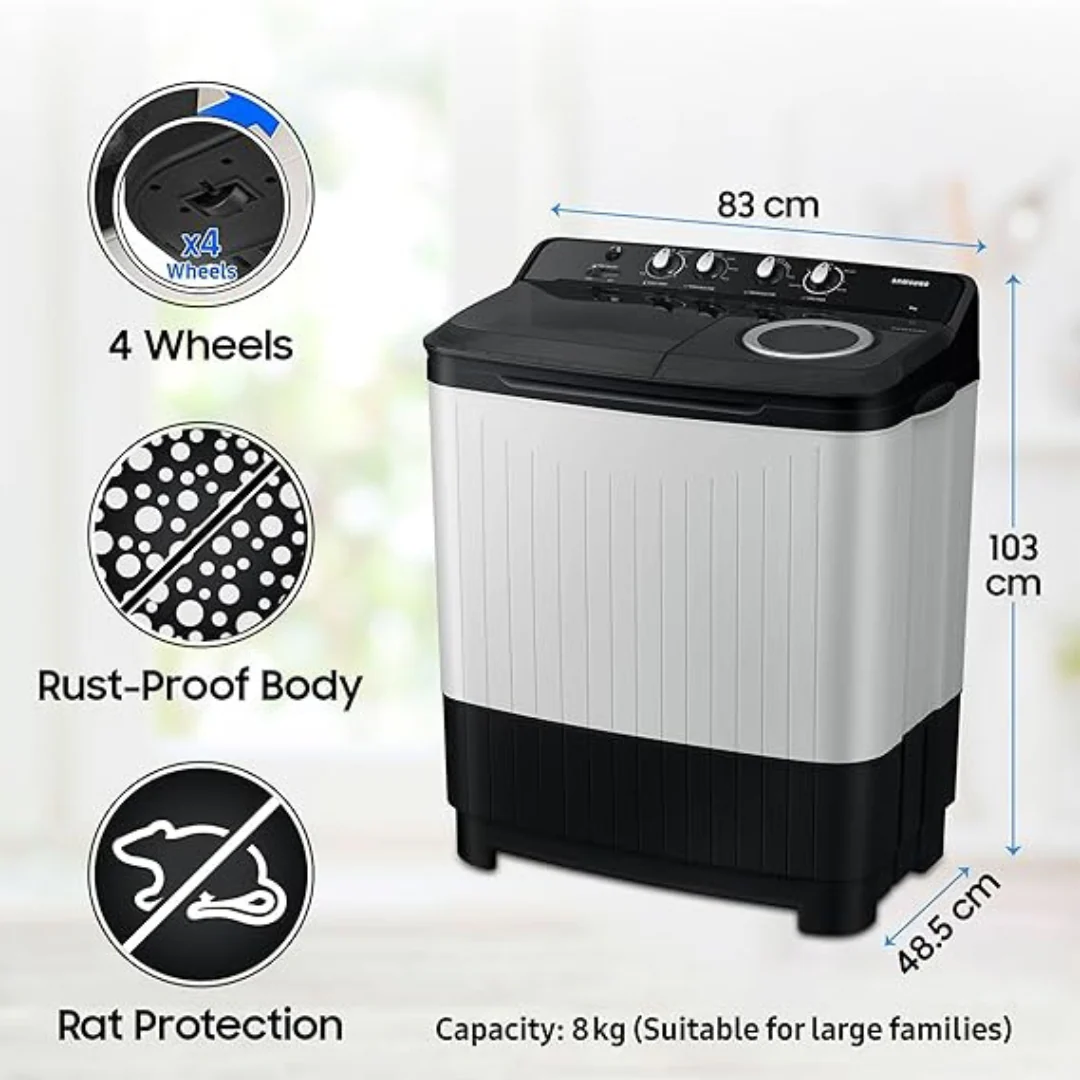 Samsung 8 kg, 5 star, Semi-Automatic Top Load Washing Machine (WT80C4200GG/TL, Air Turbo Drying, Light Gray,) - Image 3