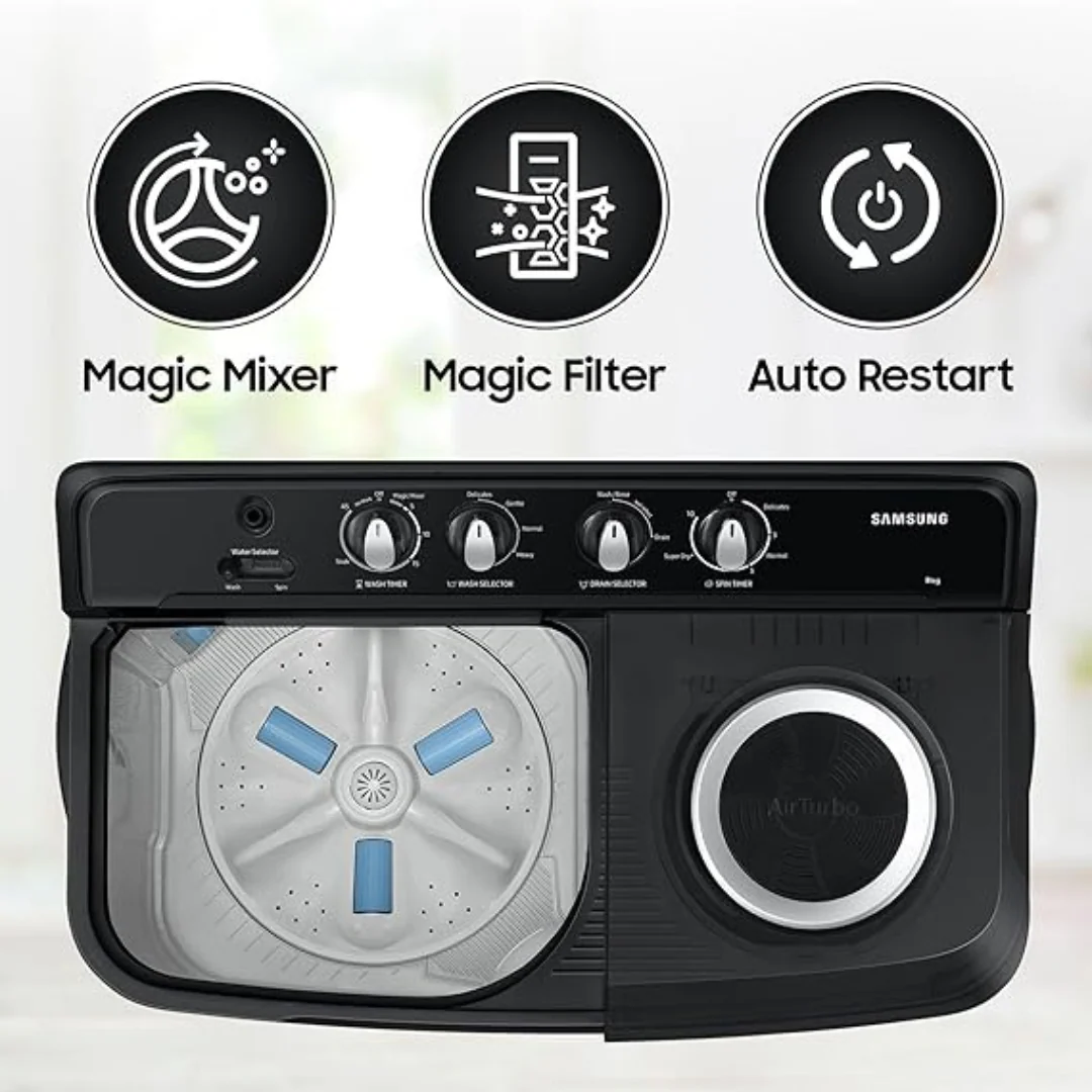 Samsung 8 kg, 5 star, Semi-Automatic Top Load Washing Machine (WT80C4200GG/TL, Air Turbo Drying, Light Gray,) - Image 7