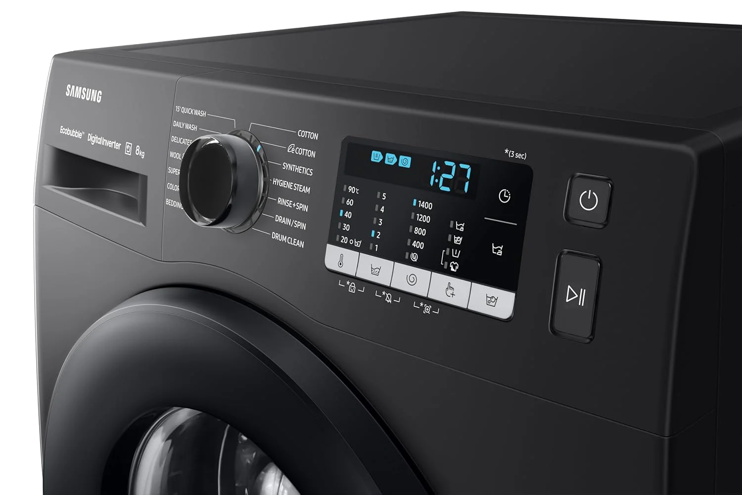 Samsung 8 kg, Hygiene Steam with Inbuilt Heater, Digital Inverter, Fully-Automatic Front Load Washing Machine (WW80TA046AB1TL, Black) - Image 4