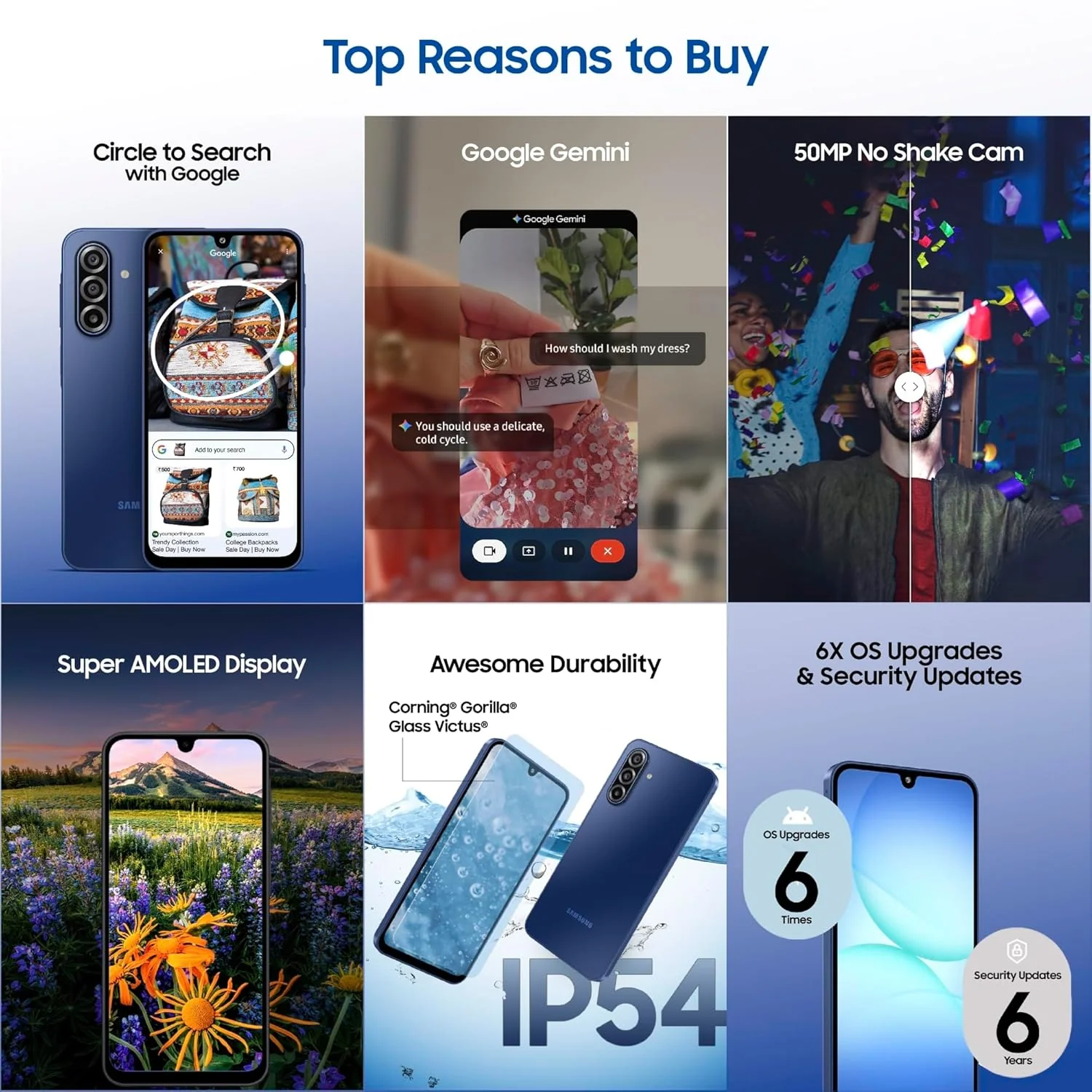 Samsung Galaxy A17 5G (Blue, 6GB RAM, 128GB Storage) | with Travel Adapter | 50 MP No Shake Camera | Gemini Live | Circle to Search | Super AMOLED | Corning Gorilla Glass Victus | 7.5mm Sleek | AI - Image 2
