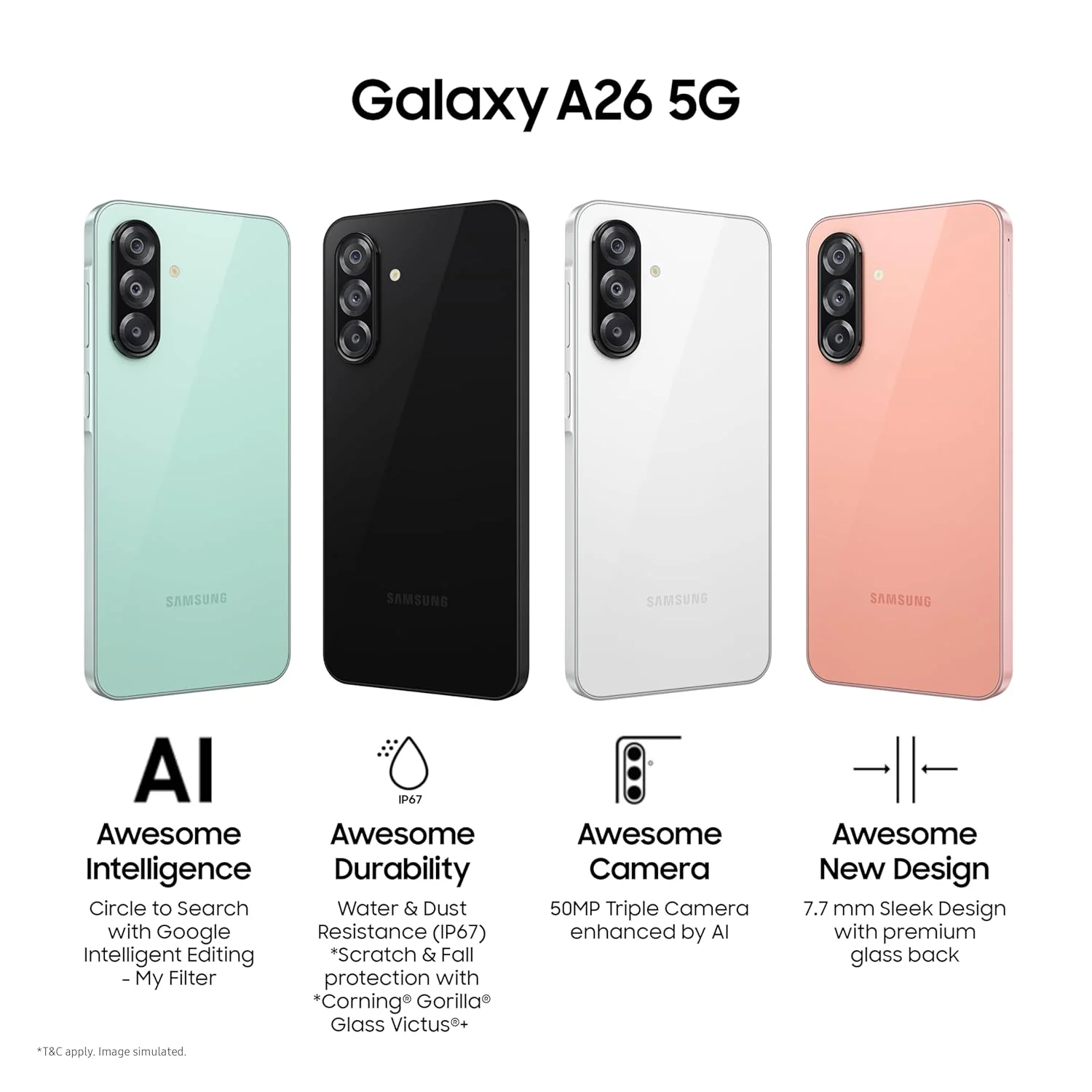 Samsung Galaxy A26 5G (Awesome Mint, 8GB, 128GB) | Awesome Intelligence (AI) | Circle to Search | Gemini Live | FHD+ sAMOLED Display | 50MP OIS Camera | IP67 Rated - Image 8
