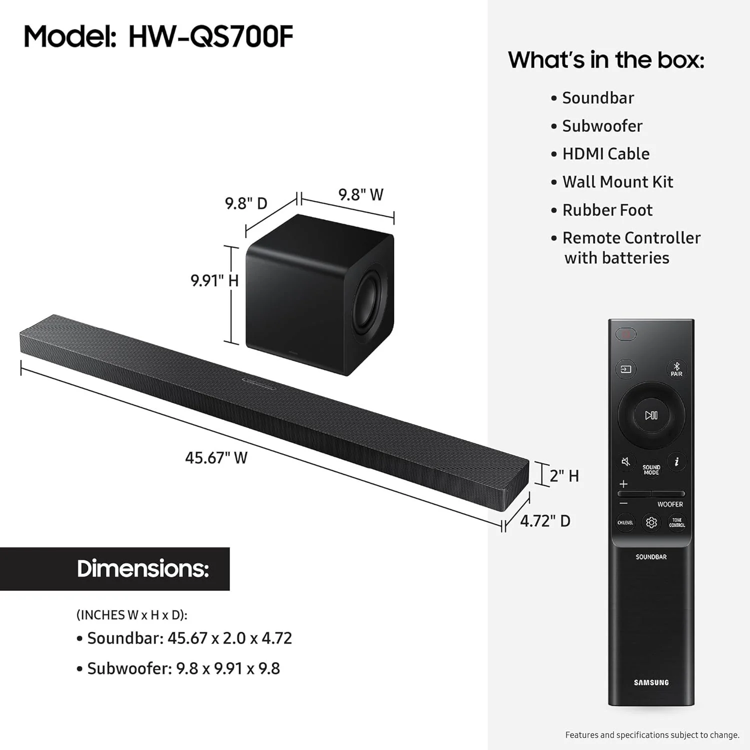 Samsung Q-Series Soundbar HW-QS700F 3.1.2 ch Subwoofer (2025 Model) Convertible Fit, Wireless Dolby Atmos, Q-Symphony - Image 9
