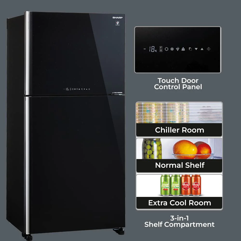SHARP 613L 2 Star J-Tech Inverter Frost Free Double Door Refrigerator (SJGP60TBKEC, Glass Black, Plasmacluster Ions, Express Freeze, Hybrid Cooling) - Image 7