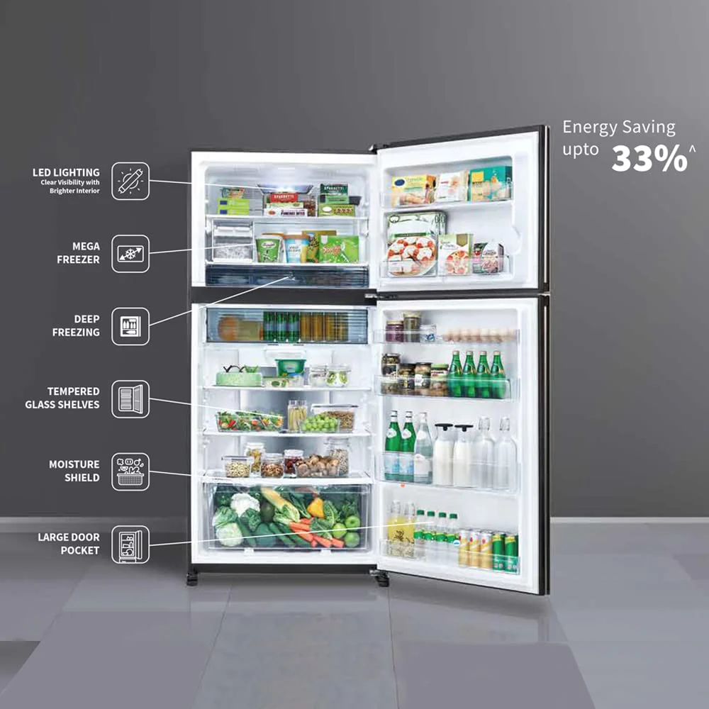 SHARP 613L 2 Star J-Tech Inverter Frost Free Double Door Refrigerator (SJGP60TBKEC, Glass Black, Plasmacluster Ions, Express Freeze, Hybrid Cooling) - Image 8