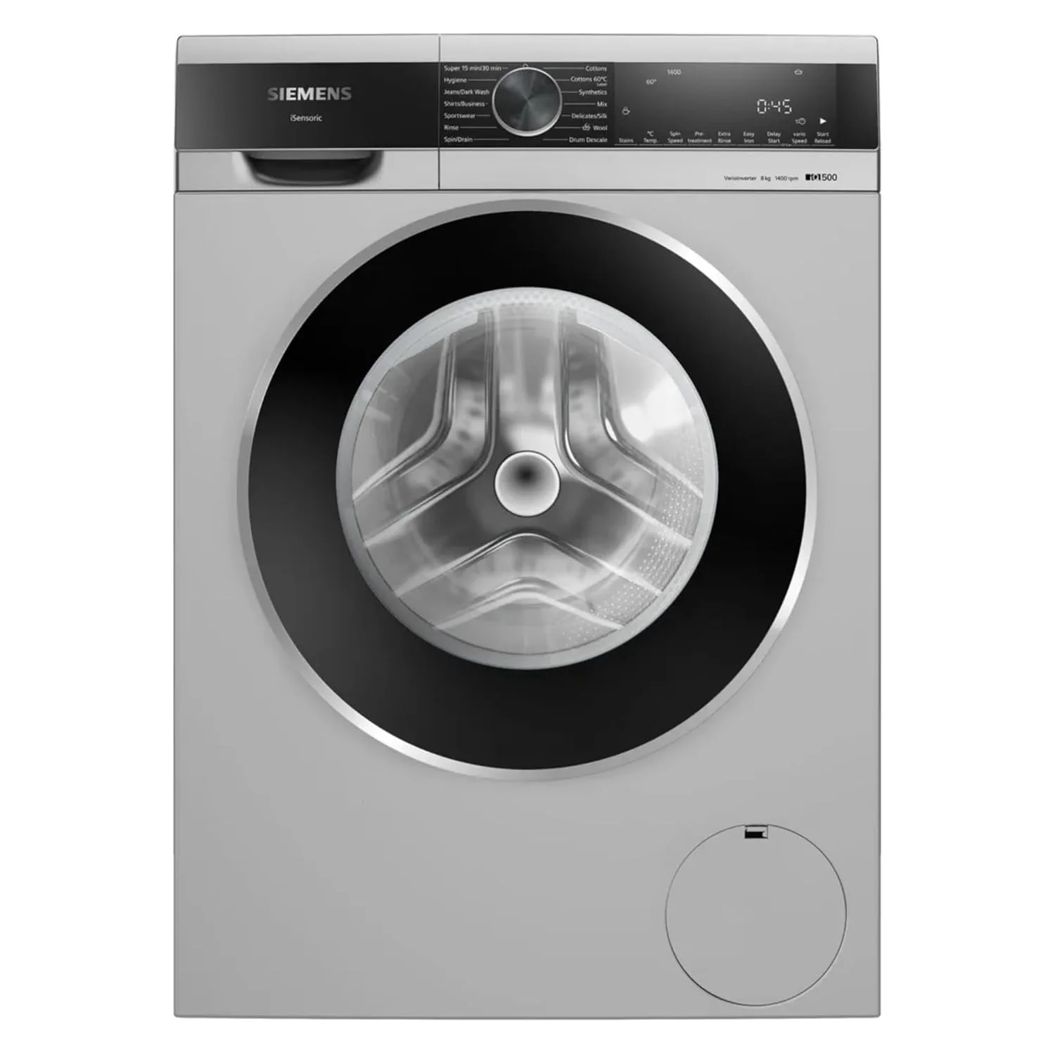 Siemens 8kg 5 Star Stain Treatment Fully Automatic Front Load Washing Machine with Built in Heater (WG34A20SIN, Pretreatment Function & Hygiene Program and 5 Star Inverter, Silver)
