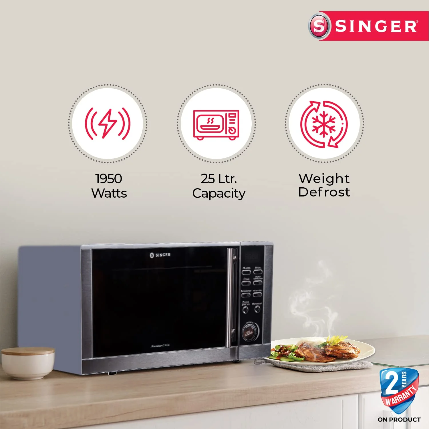 Singer 25L Microwave Oven – Convection, Grill, 1950W, Auto Cook (Open Box / Without Box) - Image 3