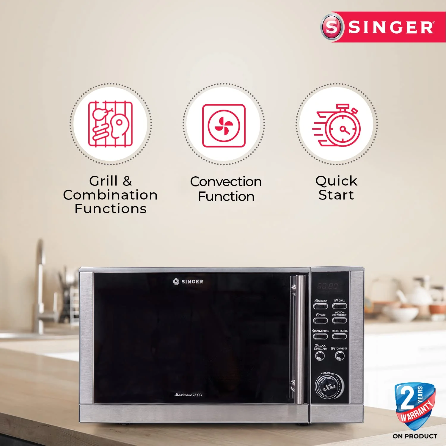 Singer 25L Microwave Oven – Convection, Grill, 1950W, Auto Cook (Open Box / Without Box) - Image 4