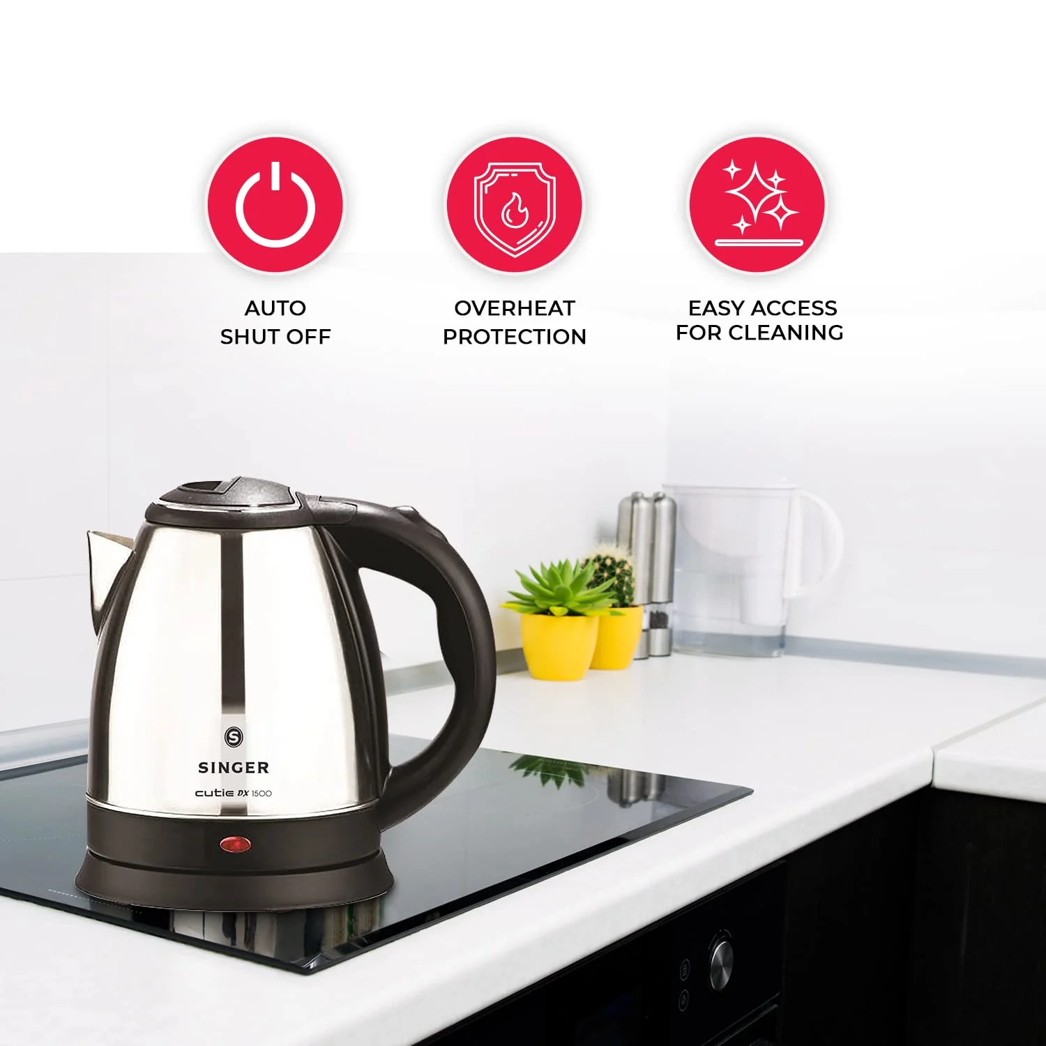Singer Cutie DX 1500 Stainless Steel Electric Kettle, 1500 Watts - Image 4