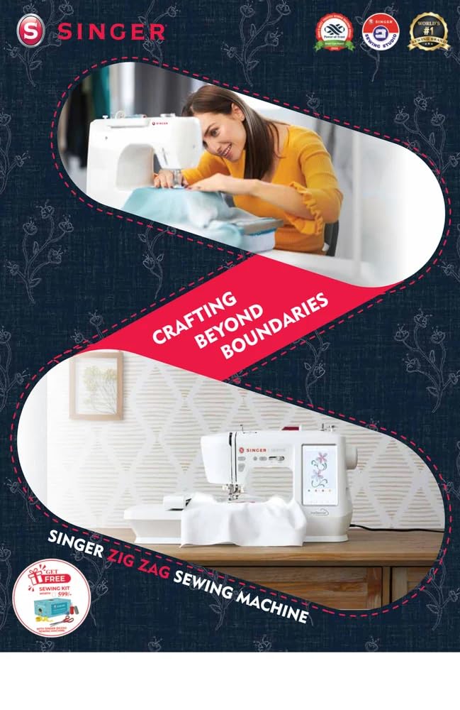 Singer FM ELEGANCE Sewing Machine - 24 Stitch Patterns With Stitch Length&Zig Zag Width Control + Auto Needle Threader/Lightweight & Portable Sewing Machine (White&Blue) - Image 3