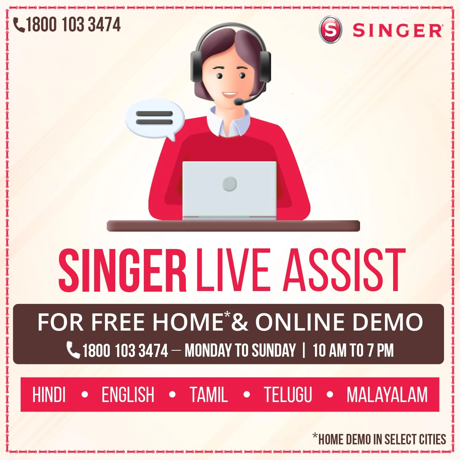 Singer Talent 3321 Automatic Zig-Zag Electric Sewing Machine with 21 Built-in Stitches (White) with 70 W Powerful motor &amp; Feed dog with 106 Teeth in 6 Rows - Get Free Online Interactive Master Class - Image 9