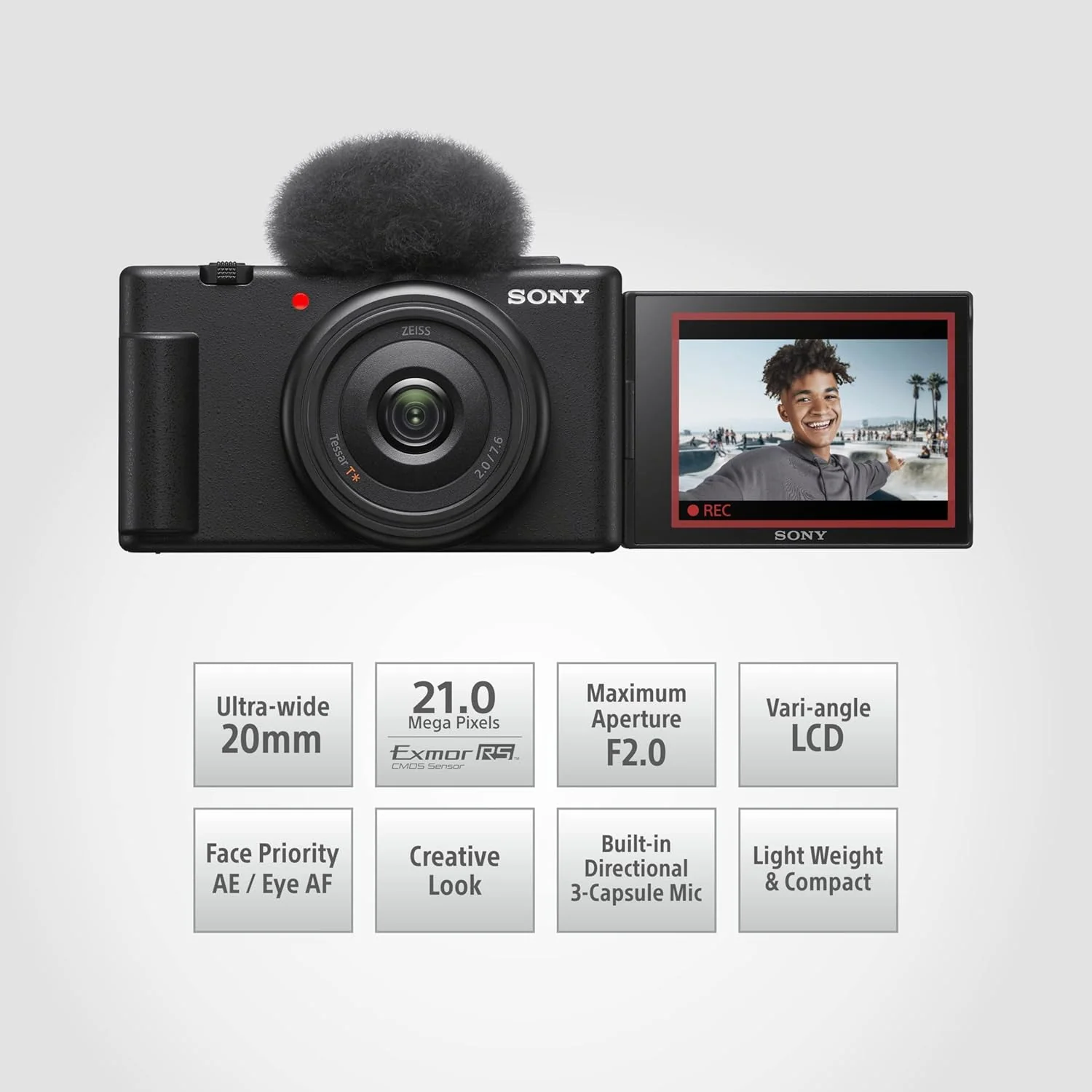 Sony Digital Camera ZV-1F for Content Creators with Ultra-Wide 20mm Prime Lens | Soft Skin Feature | Bokeh | Creative Look | Active Mode Stabilisation -Black - Image 2