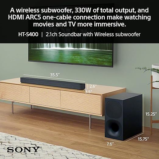 Sony HT-S400 2.1ch soundbar with Powerful Wireless subwoofer, S-Force PRO Front Surround Sound and Dolby Digital (330W, Wireless Connectivity, Bluetooth) - Image 4