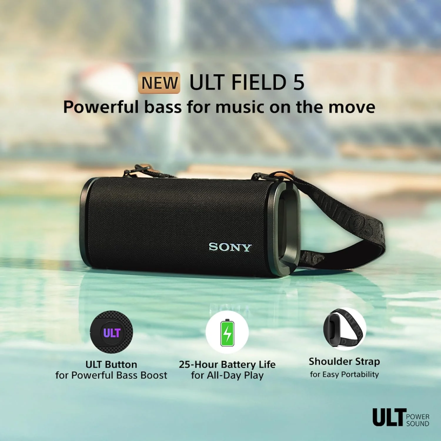 Sony New Launch ULT Field 5 Bluetooth Wireless Speaker with Massive Bass|360° Party Light|25hrs Playtime|IP67|Shoulder Strap|Quick Charge|Built in Powerbank|Party Connect(SRS-ULT50)-Black - Image 8