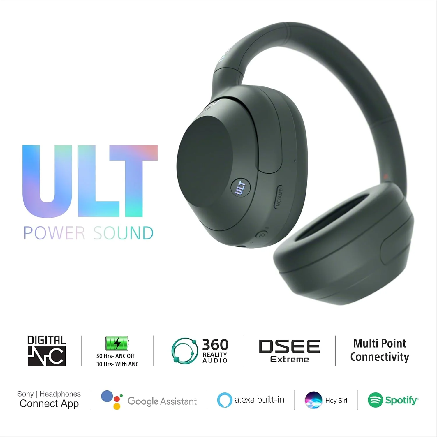 Sony ULT Wear WH-ULT900N Noise Cancellation Wireless Bluetooth Over Ear Headphones with Massive Bass, Up to 50Hrs Battery-Grey - Image 2