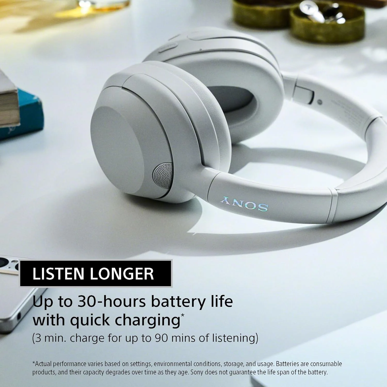 Sony ULT Wear WH-ULT900N Noise Cancellation Wireless Bluetooth Over Ear Headphones with Massive Bass, Up to 50Hrs Battery-White - Image 2