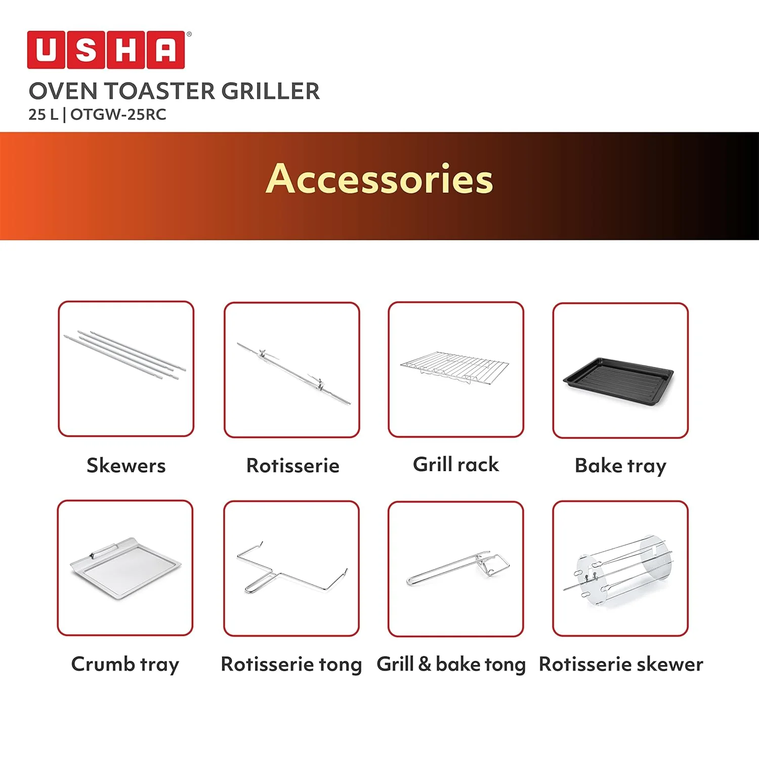 USHA 25 Liters (OTGW 25RC) Oven Toaster Grill (Wine & Matte Black), Medium (OTGW25RC) - Image 2
