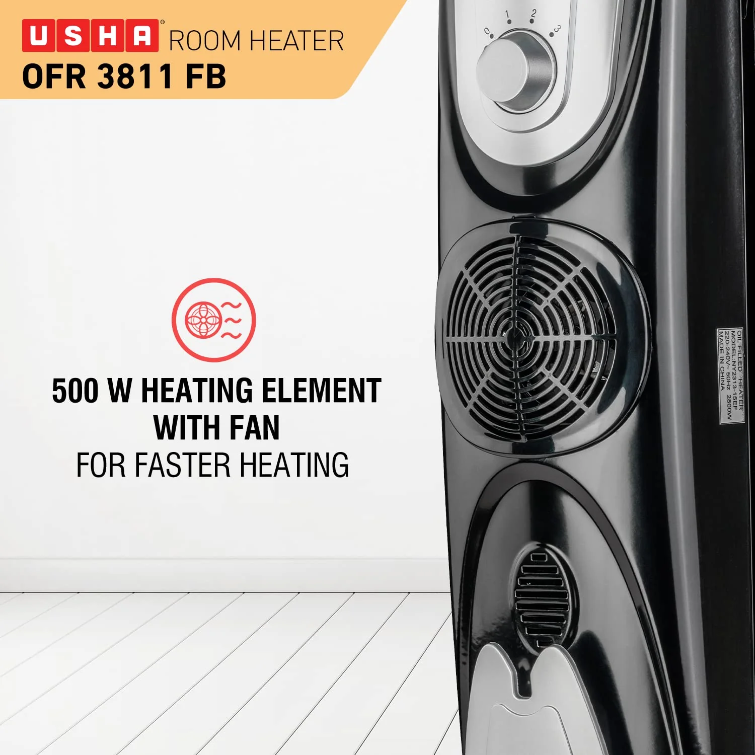 Usha 3811 FB OFR Heater 2300W – 11 Fin, Fan, Thermostat Control (Open Box / Without Box) - Image 3